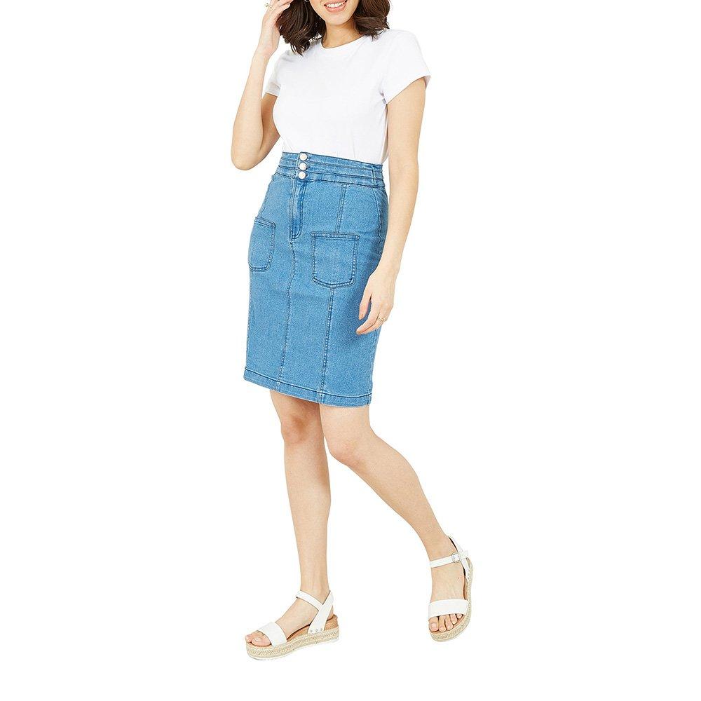 Blue - Yumi - Women's Patch Pocket Denim Skirt - 2
