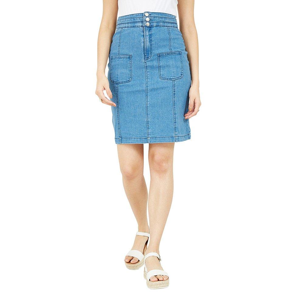 Blue - Yumi - Women's Patch Pocket Denim Skirt - 3