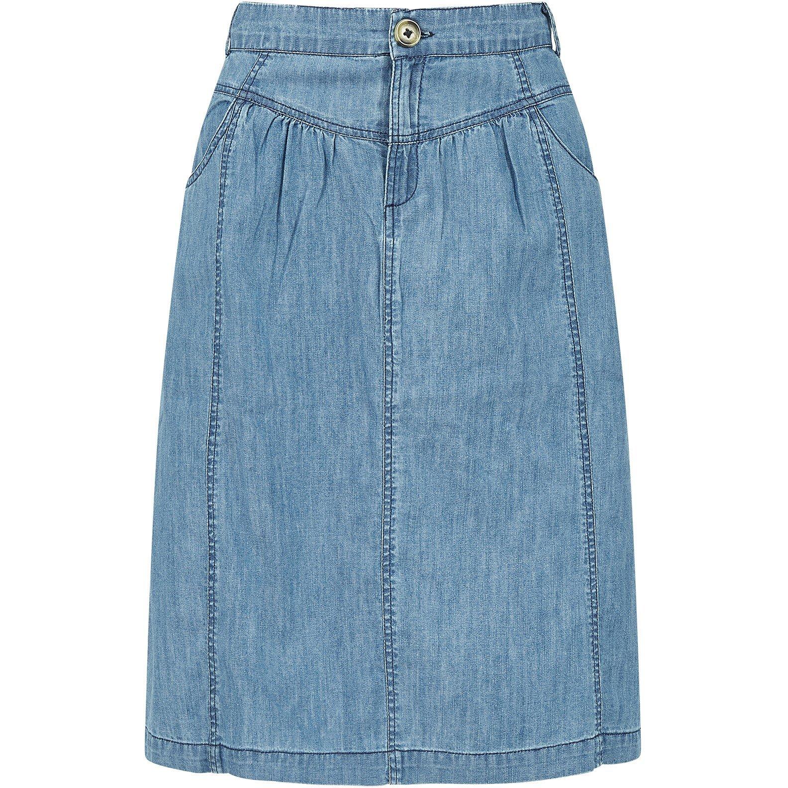 Light Blue - Yumi - Women's Blue Chambray Denim Skirt - 1