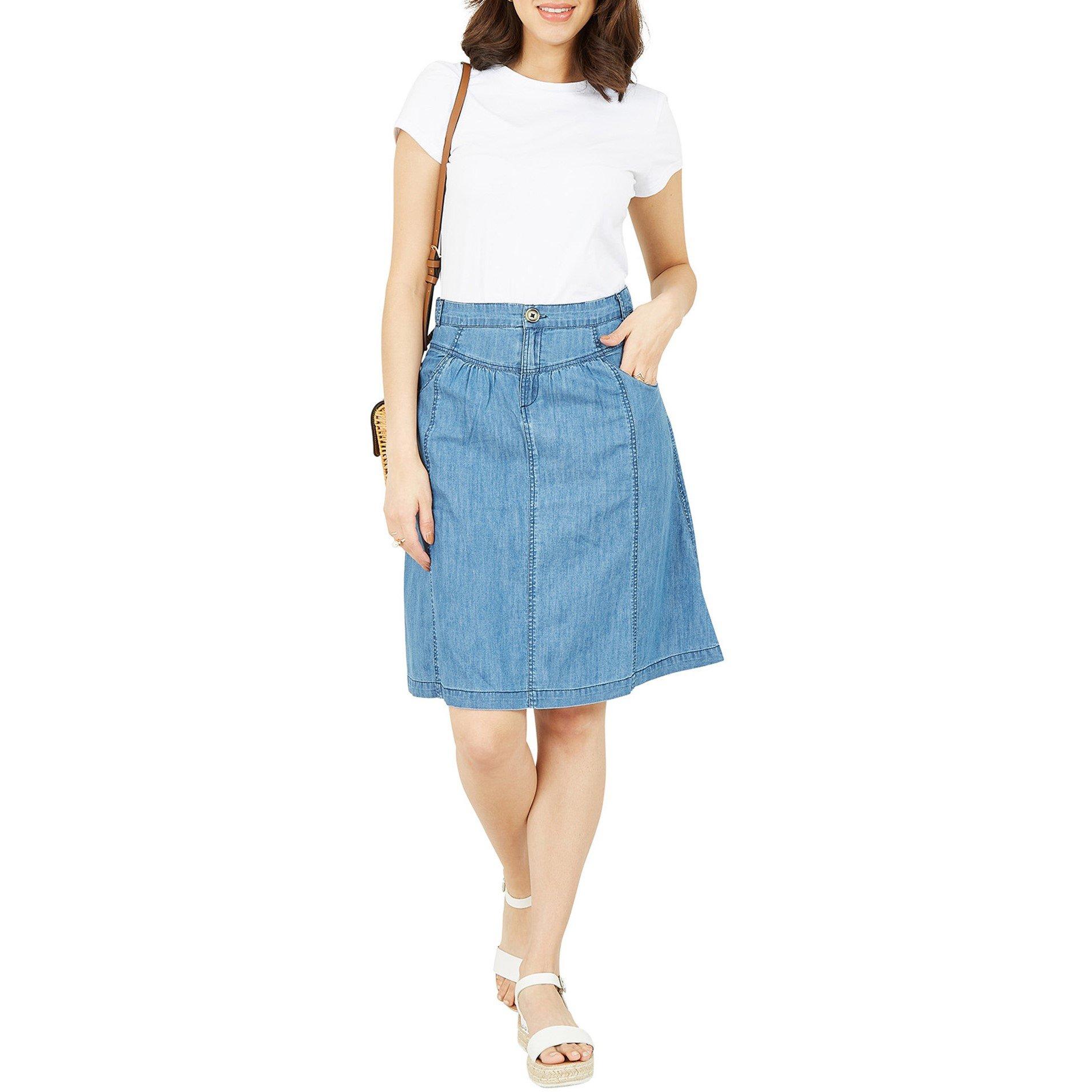 Light Blue - Yumi - Women's Blue Chambray Denim Skirt - 2