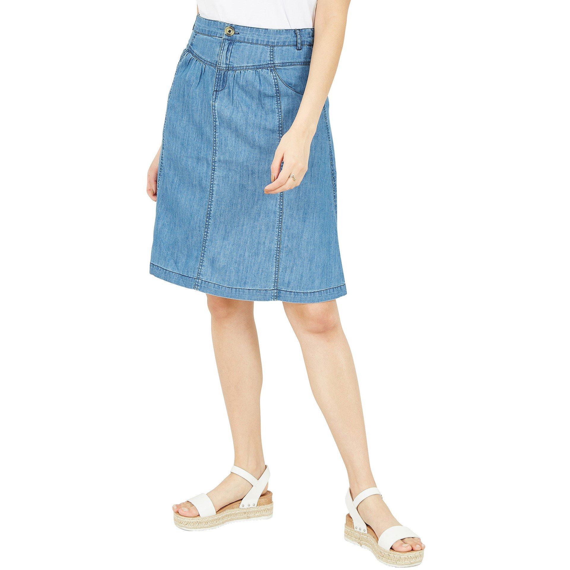 Light Blue - Yumi - Women's Blue Chambray Denim Skirt - 3