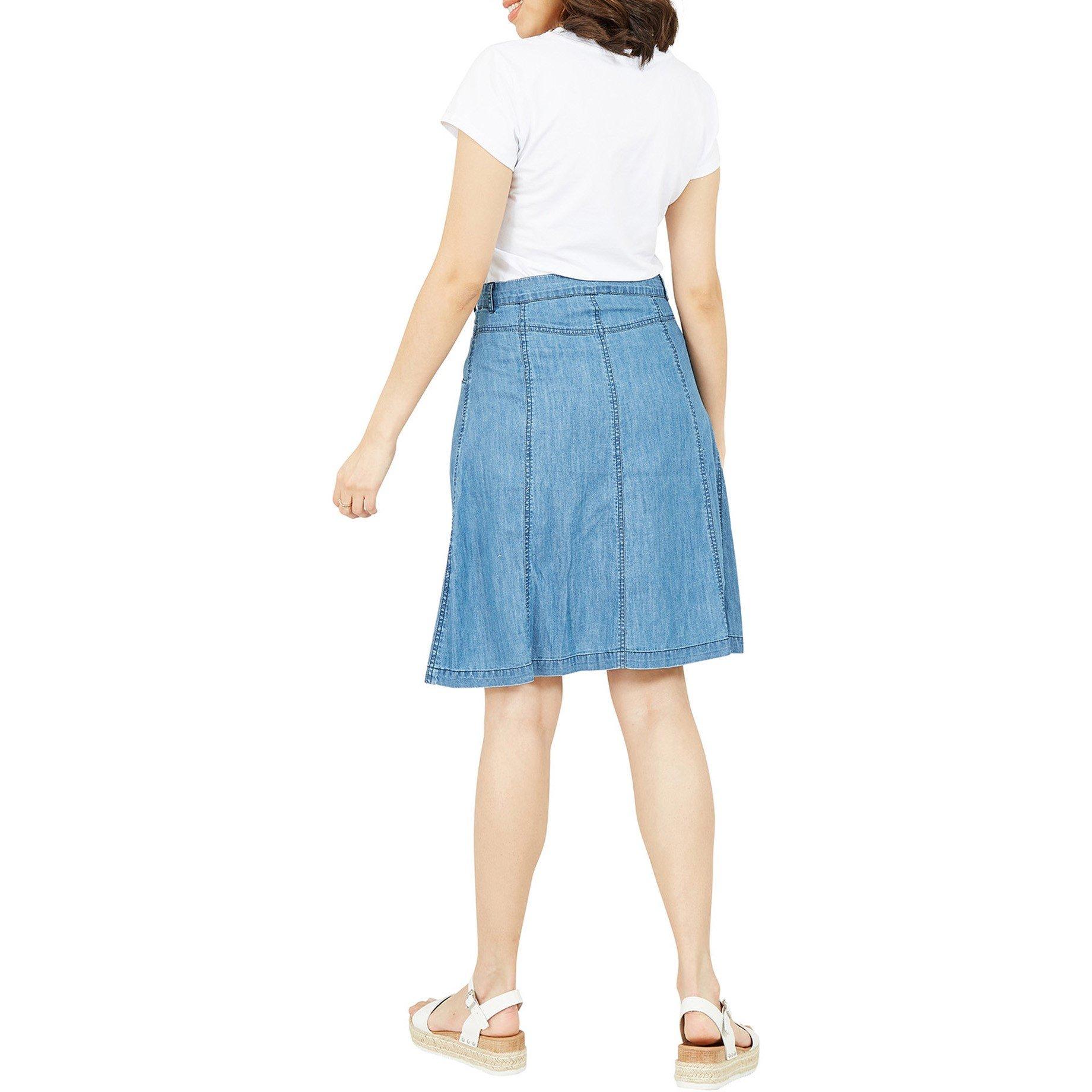 Light Blue - Yumi - Women's Blue Chambray Denim Skirt - 4