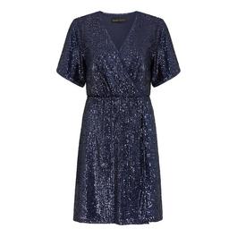 Mela London Mela London Navy Sequin Kimono Sleeve Wrap Dress