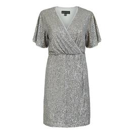 Mela London Mela London Silver Sequin Kimono Sleeve Wrap Dress