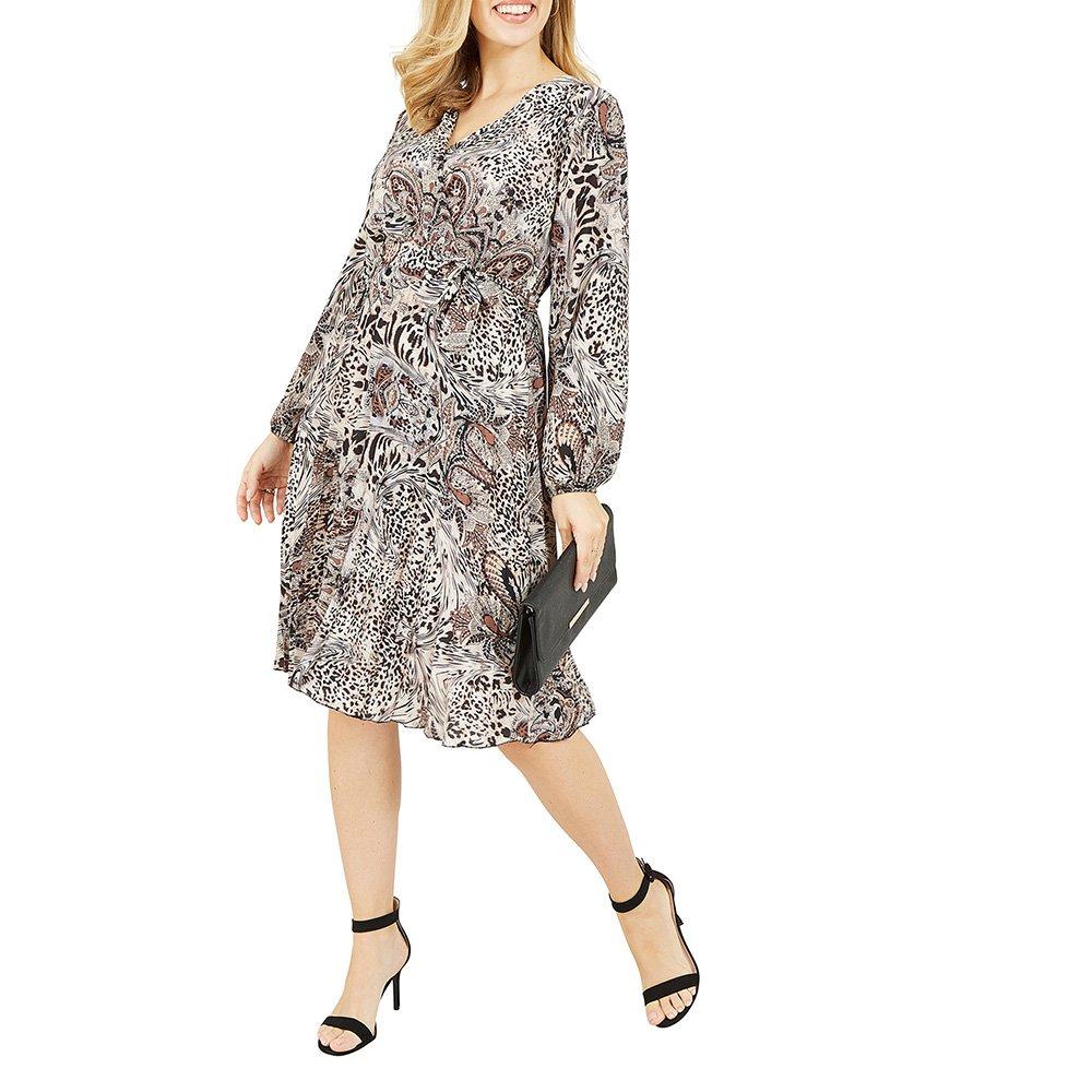 Brown - Mela London - Women's Brown Animal Paisley Pleated Wrap Dress - 2