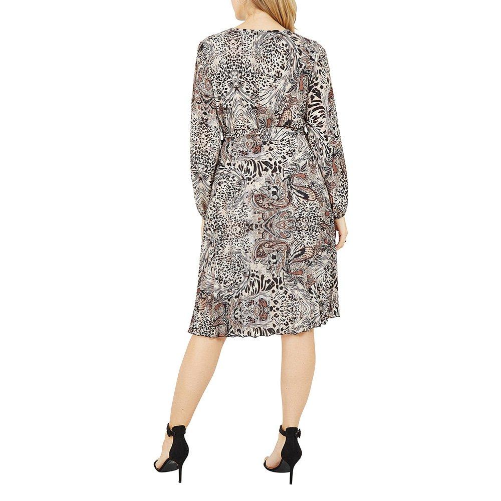 Brown - Mela London - Women's Brown Animal Paisley Pleated Wrap Dress - 4