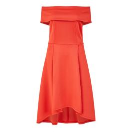 Mela London Mela London Bright Green Bardot Dipped Hem Dress