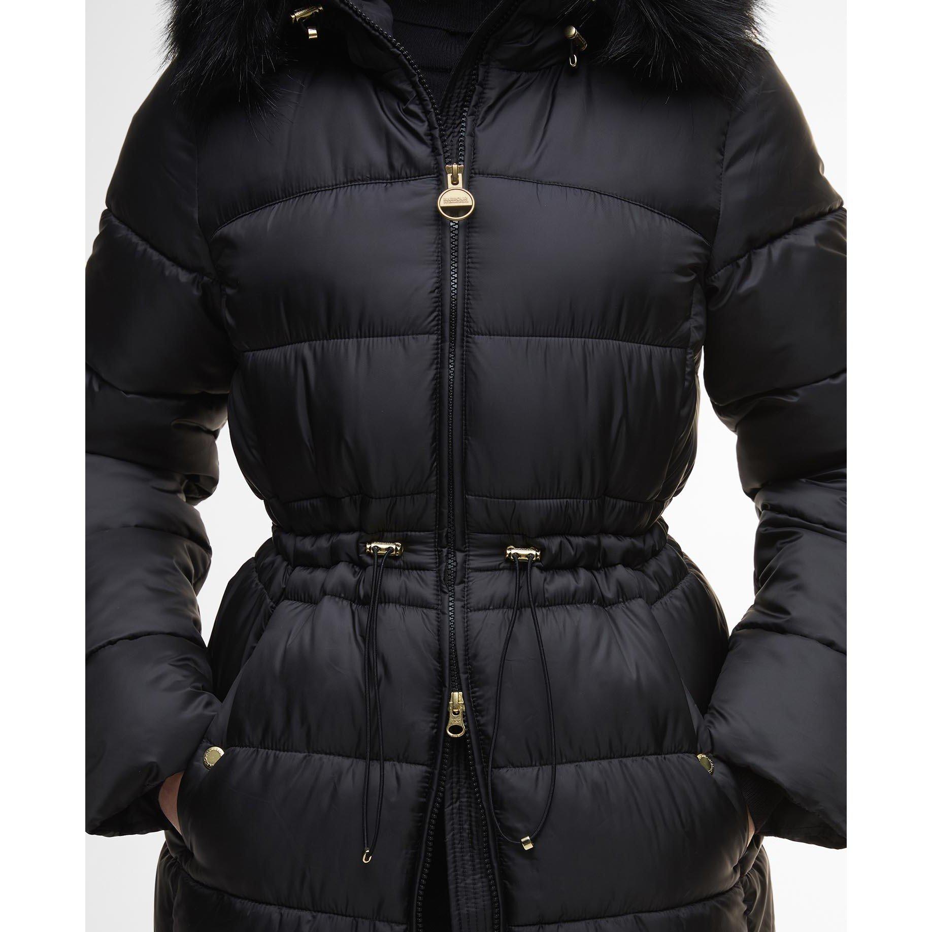 Black - Barbour International - Women's Anastasia Detachable Hood Slim Fit Medium Puffer Jacket - 6