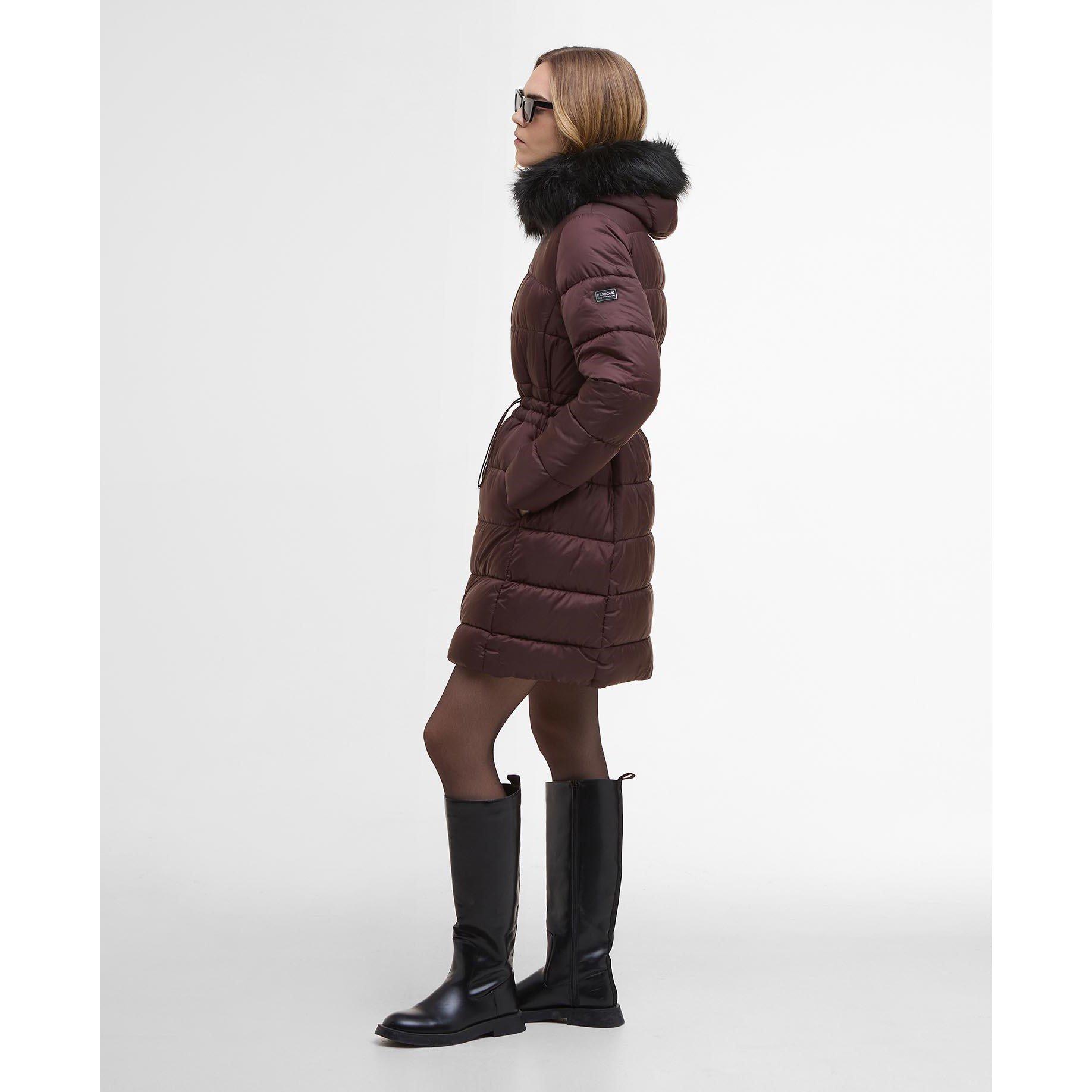 Red Velvet - Barbour International - Women's Anastasia Detachable Hood Slim Fit Medium Puffer Jacket - 8