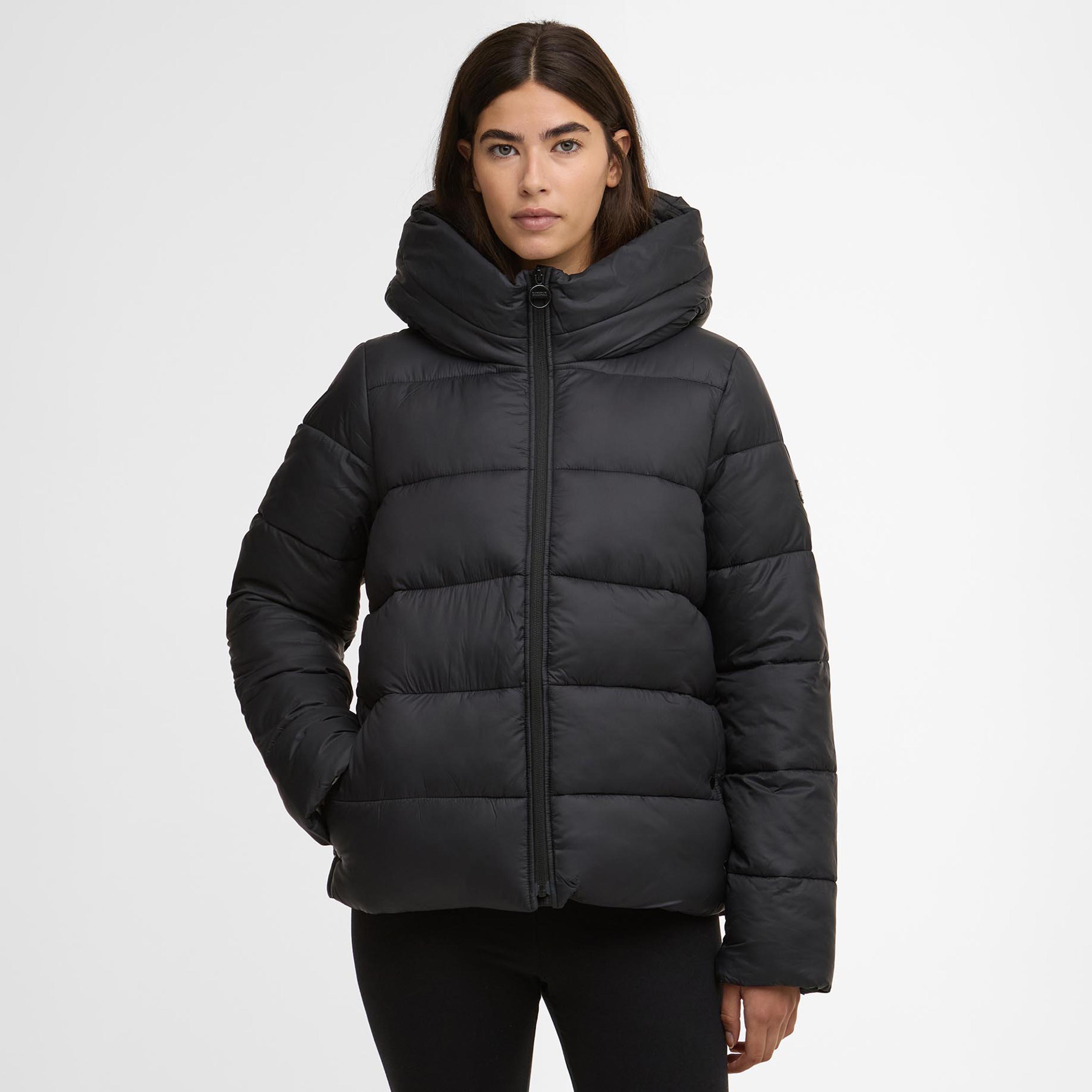 Black - Barbour International - Women's Olivios Hooded Long Sleeve Full Zip Short Puffer Jacket - 2