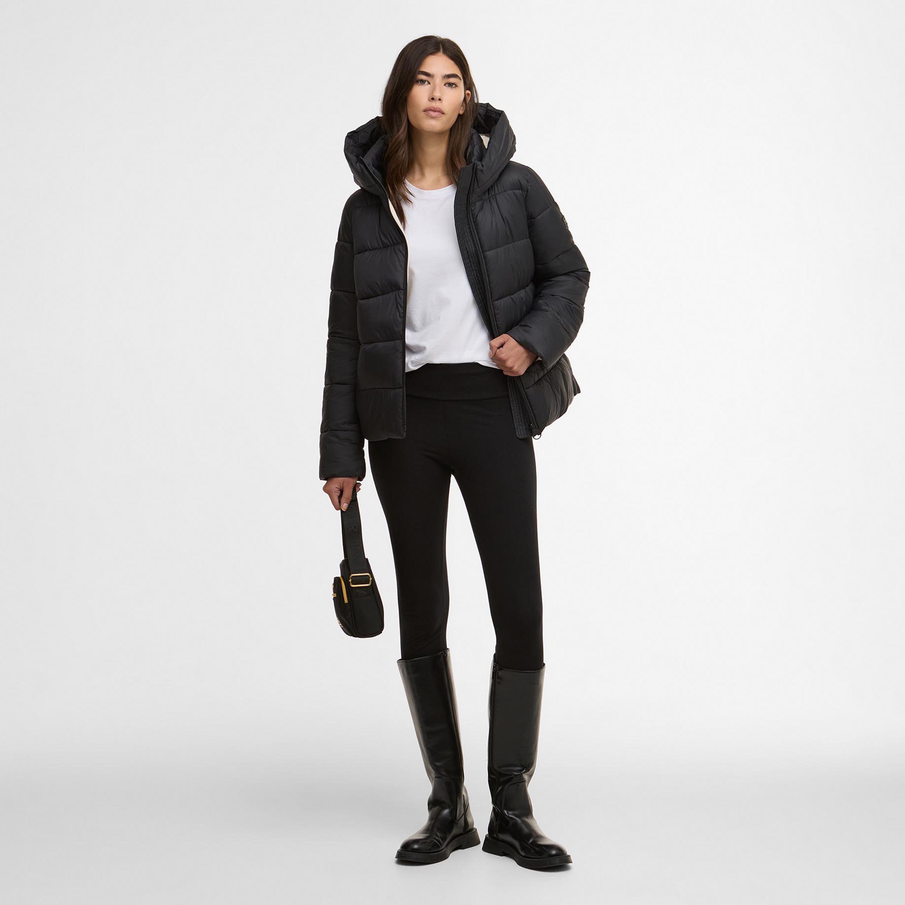 Black - Barbour International - Women's Olivios Hooded Long Sleeve Full Zip Short Puffer Jacket - 4
