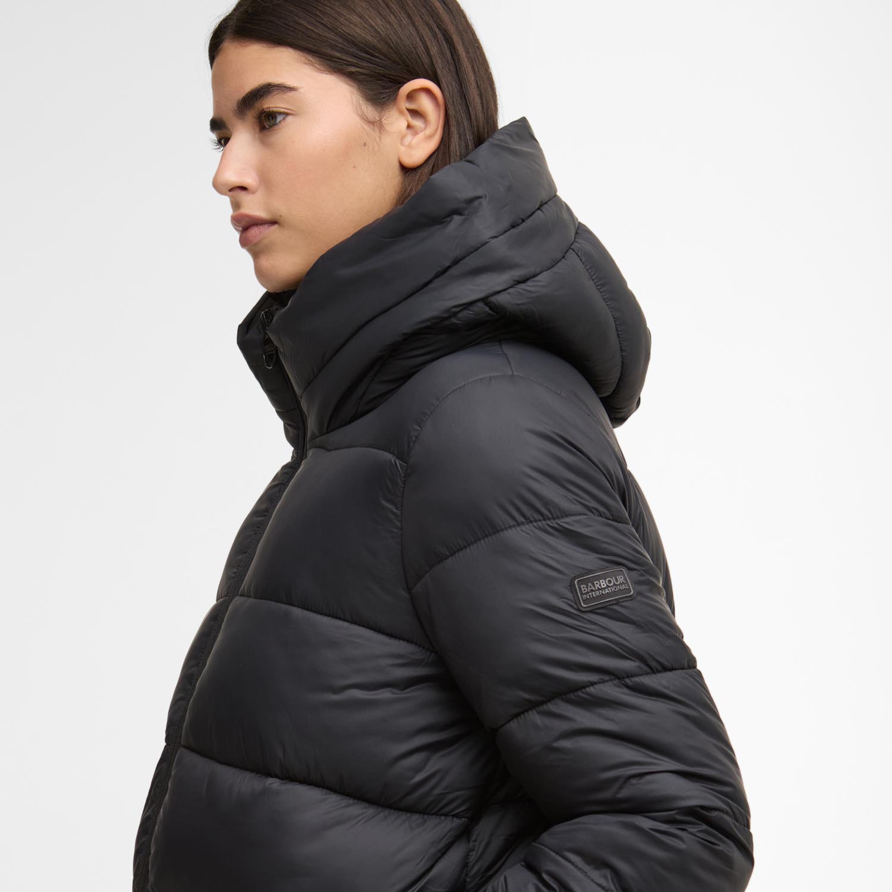 Black - Barbour International - Women's Olivios Hooded Long Sleeve Full Zip Short Puffer Jacket - 5