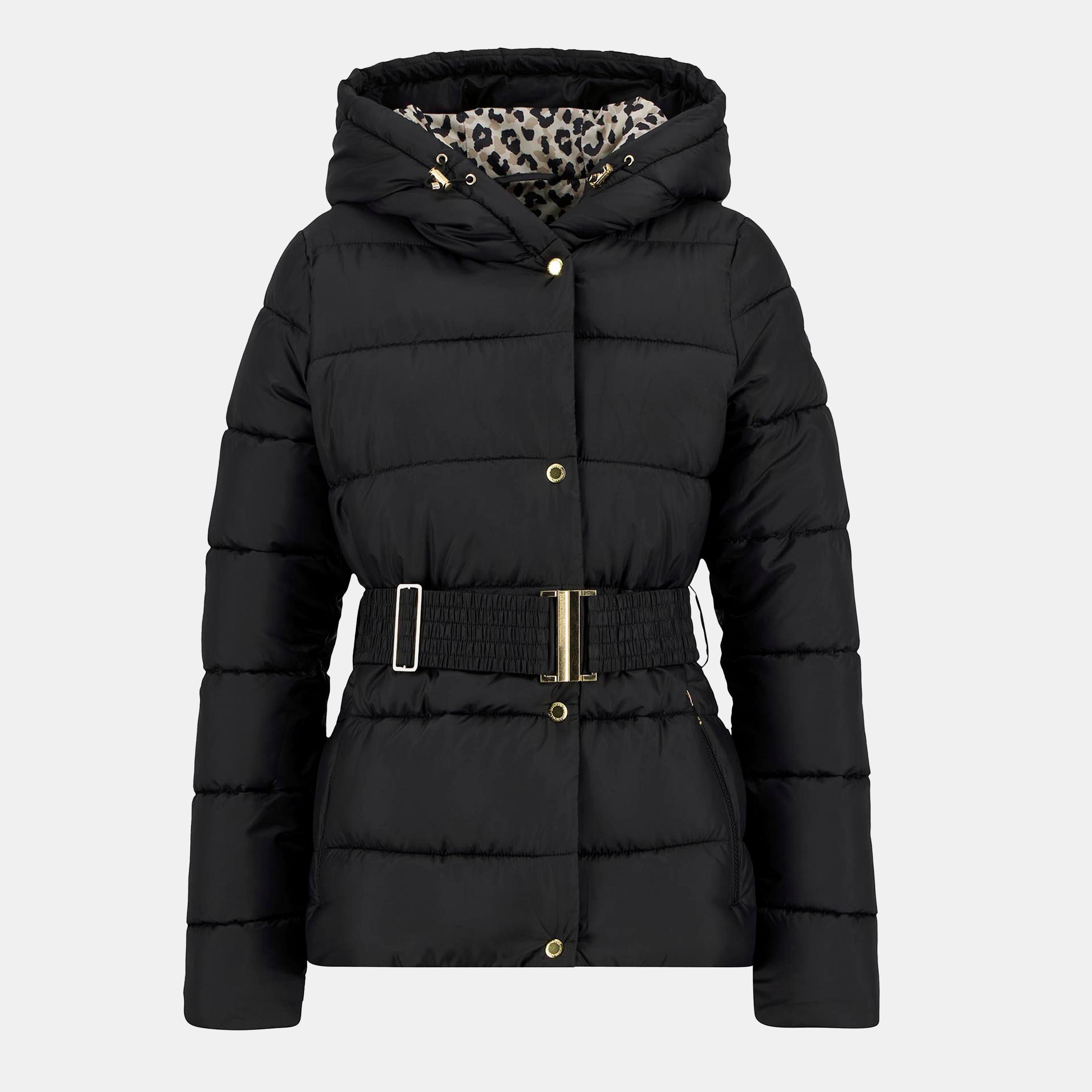 Black/Jasmine L - Barbour International - Women's Track Line Detachable Hood Long Sleeve Short Puffer Jacket - 1