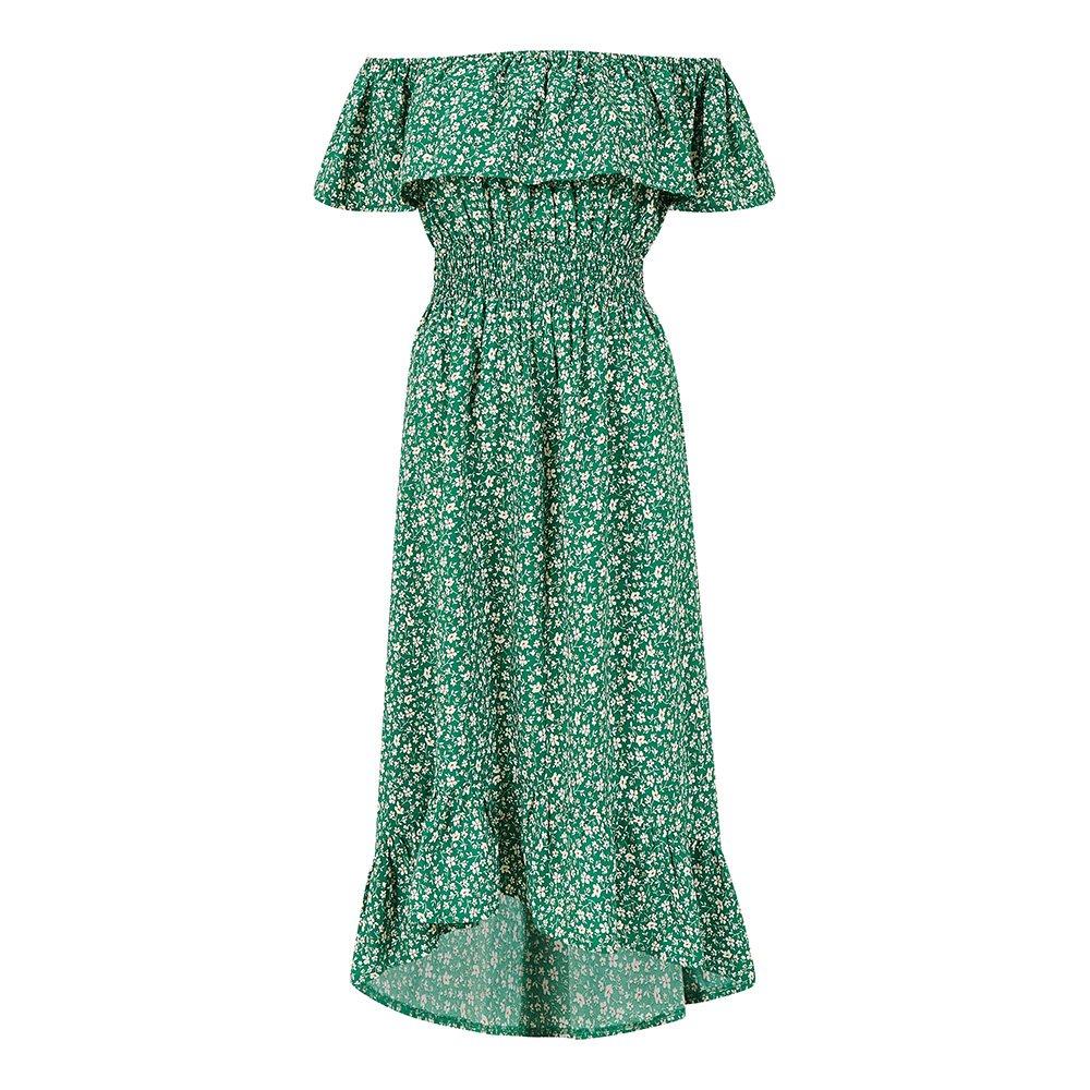 Mela London Women's Ditsy Daisy Printed Bardot Maxi Dress Green - 8 (XS)