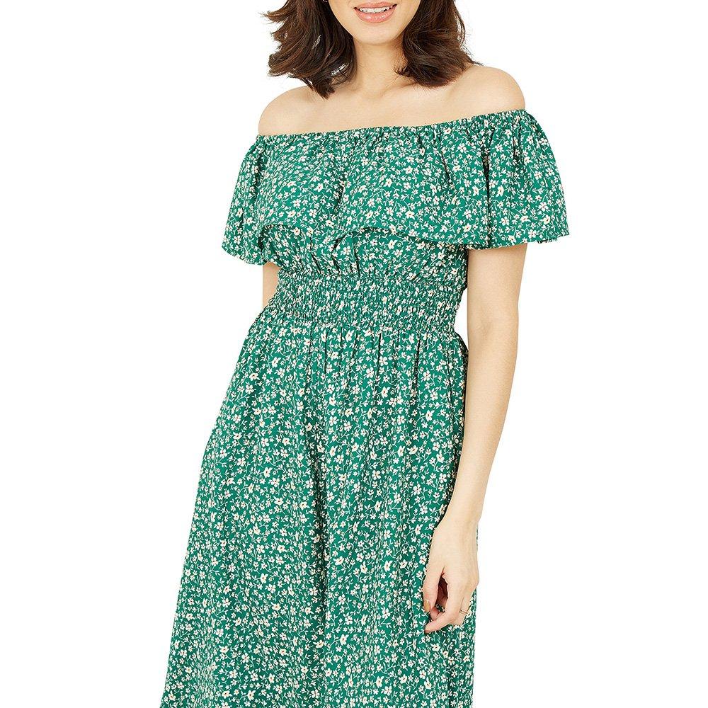 Green - Mela London - Women's Green Ditsy Daisy Printed Bardot Maxi Dress - 3