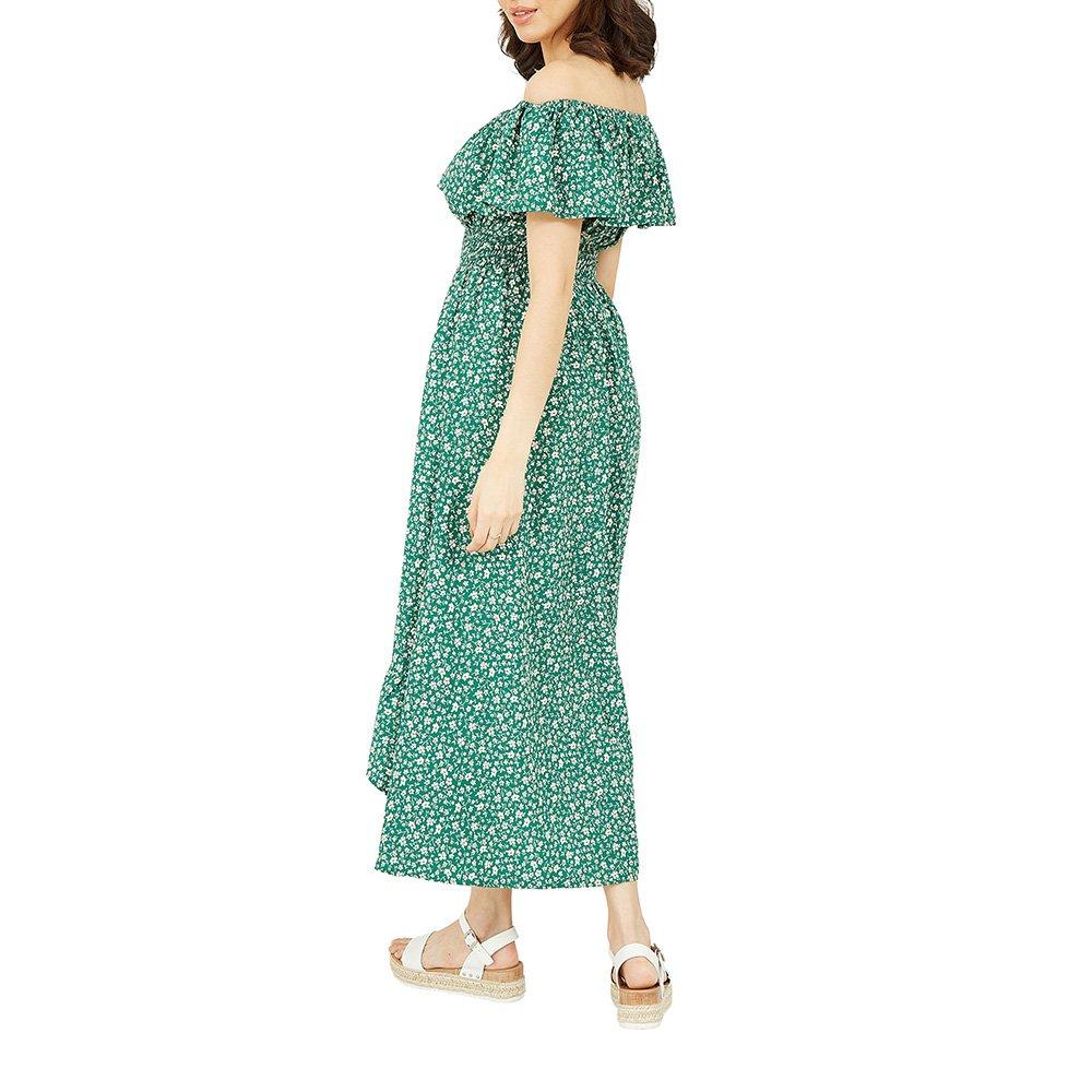 Green - Mela London - Women's Green Ditsy Daisy Printed Bardot Maxi Dress - 4