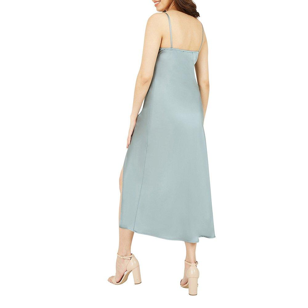 Silver - Mela London - Women's Silver Satin Button Detail Slip Dress - 4