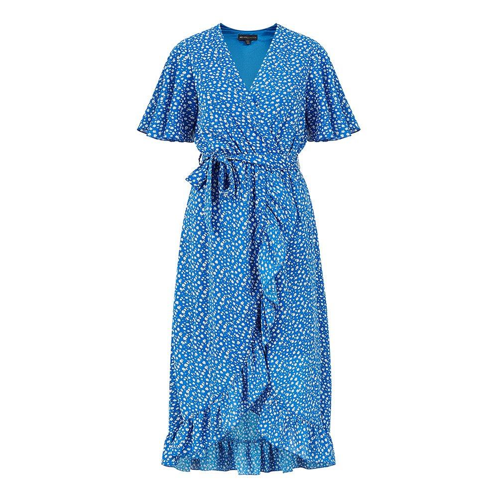 Blue - Mela London - Women's Blue Ditsy Daisy Front Midi Wrap Dress - 1