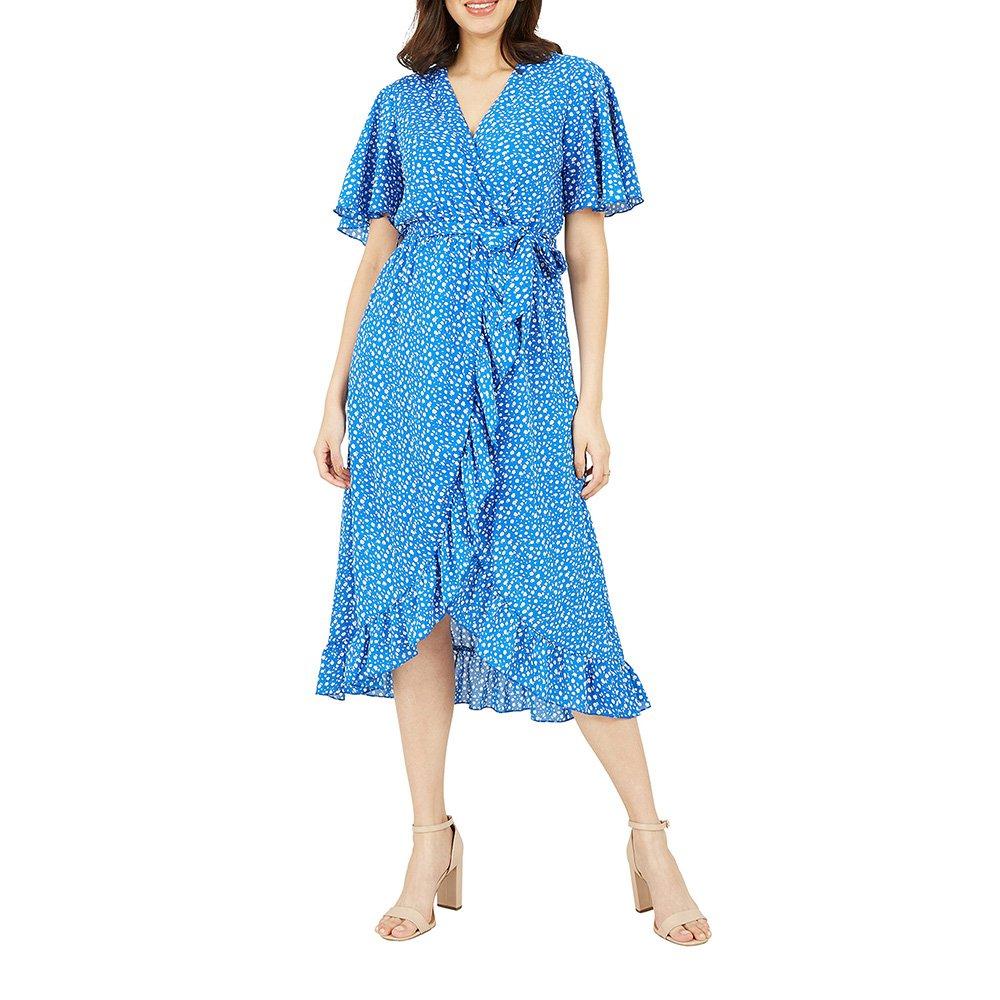 Blue - Mela London - Women's Blue Ditsy Daisy Front Midi Wrap Dress - 2