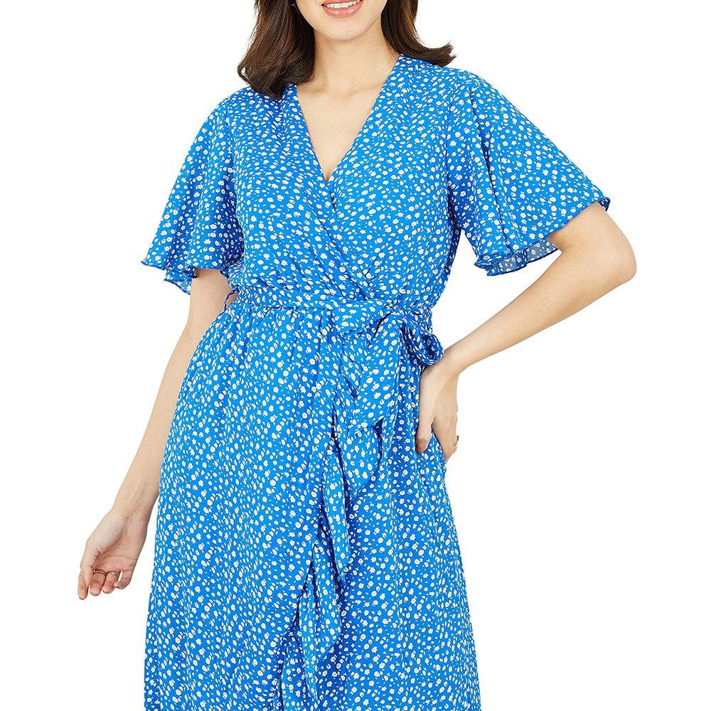 Blue - Mela London - Women's Blue Ditsy Daisy Front Midi Wrap Dress - 3