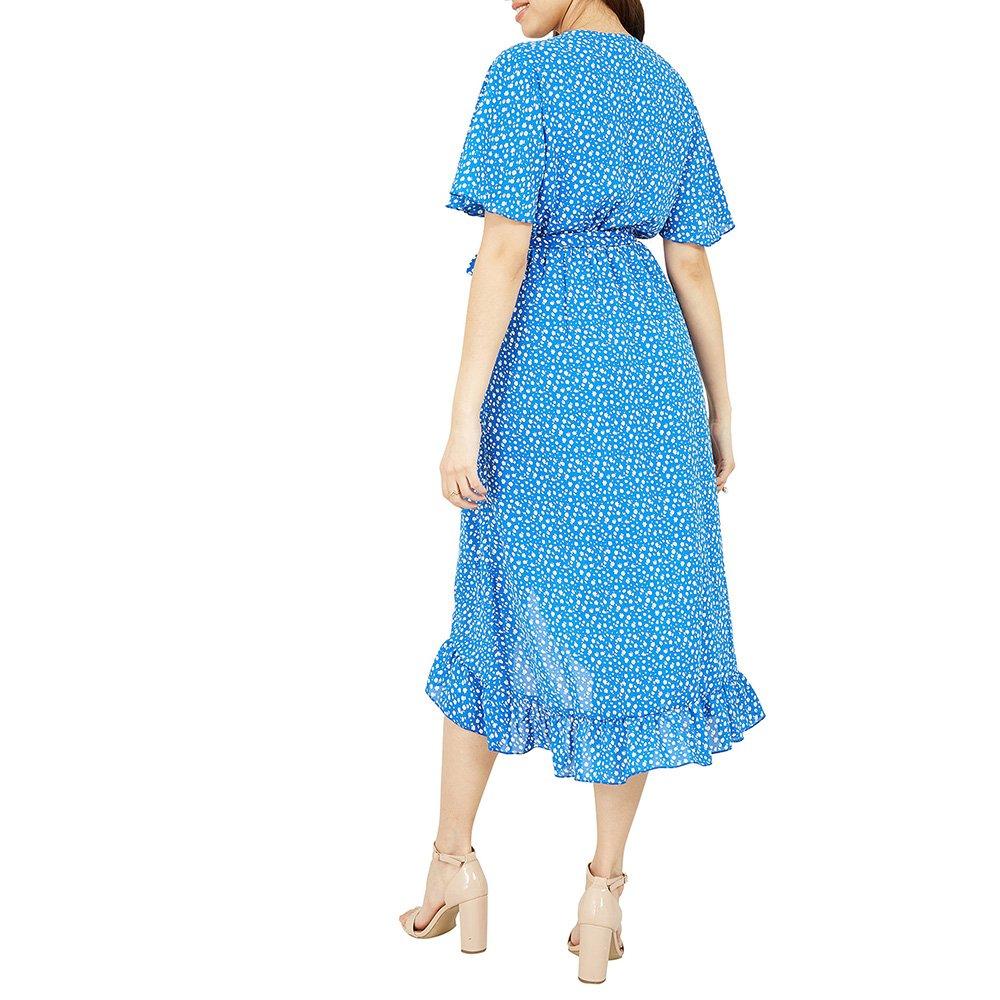 Blue - Mela London - Women's Blue Ditsy Daisy Front Midi Wrap Dress - 4
