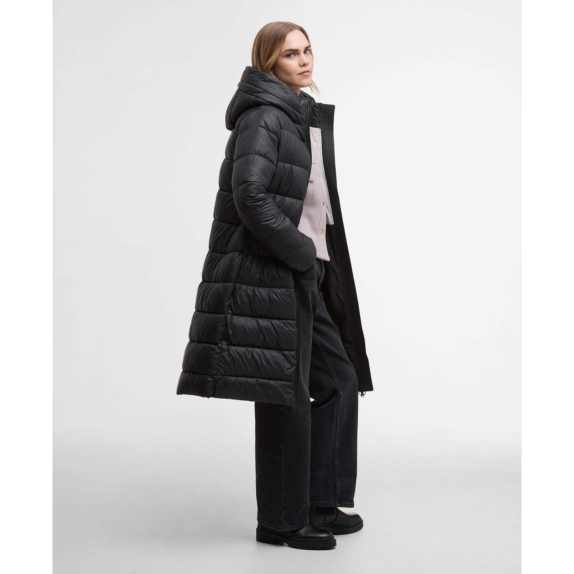 Black - Barbour International - Women's Olivios Lightweight Hooded Long Puffer Jacket - 6