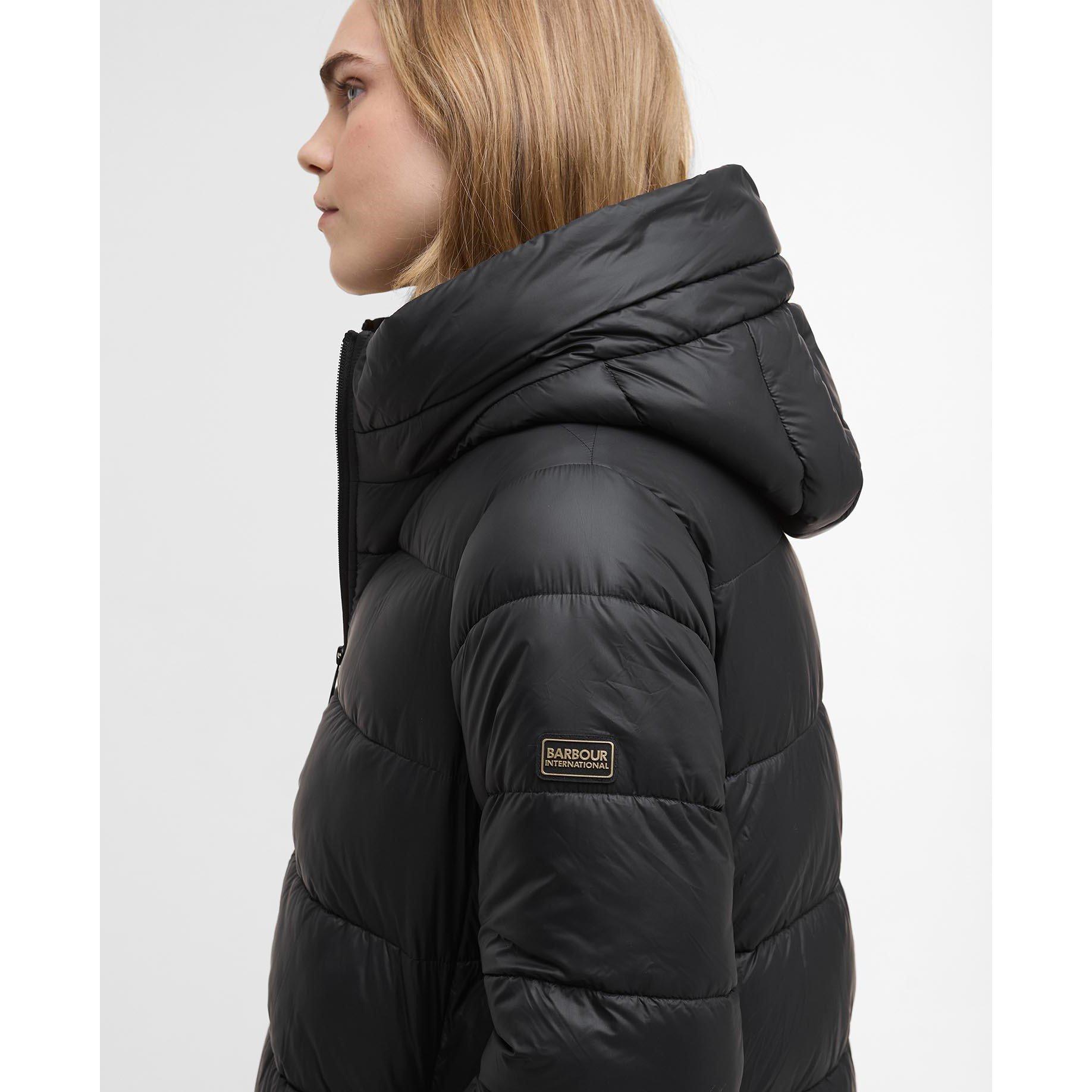 Black - Barbour International - Women's Olivios Lightweight Hooded Long Puffer Jacket - 4