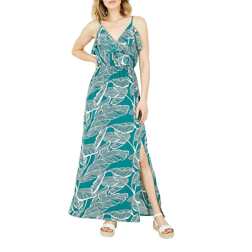 Mela London Women's Green Tropical Print Frill Maxi Dress | FRASERS