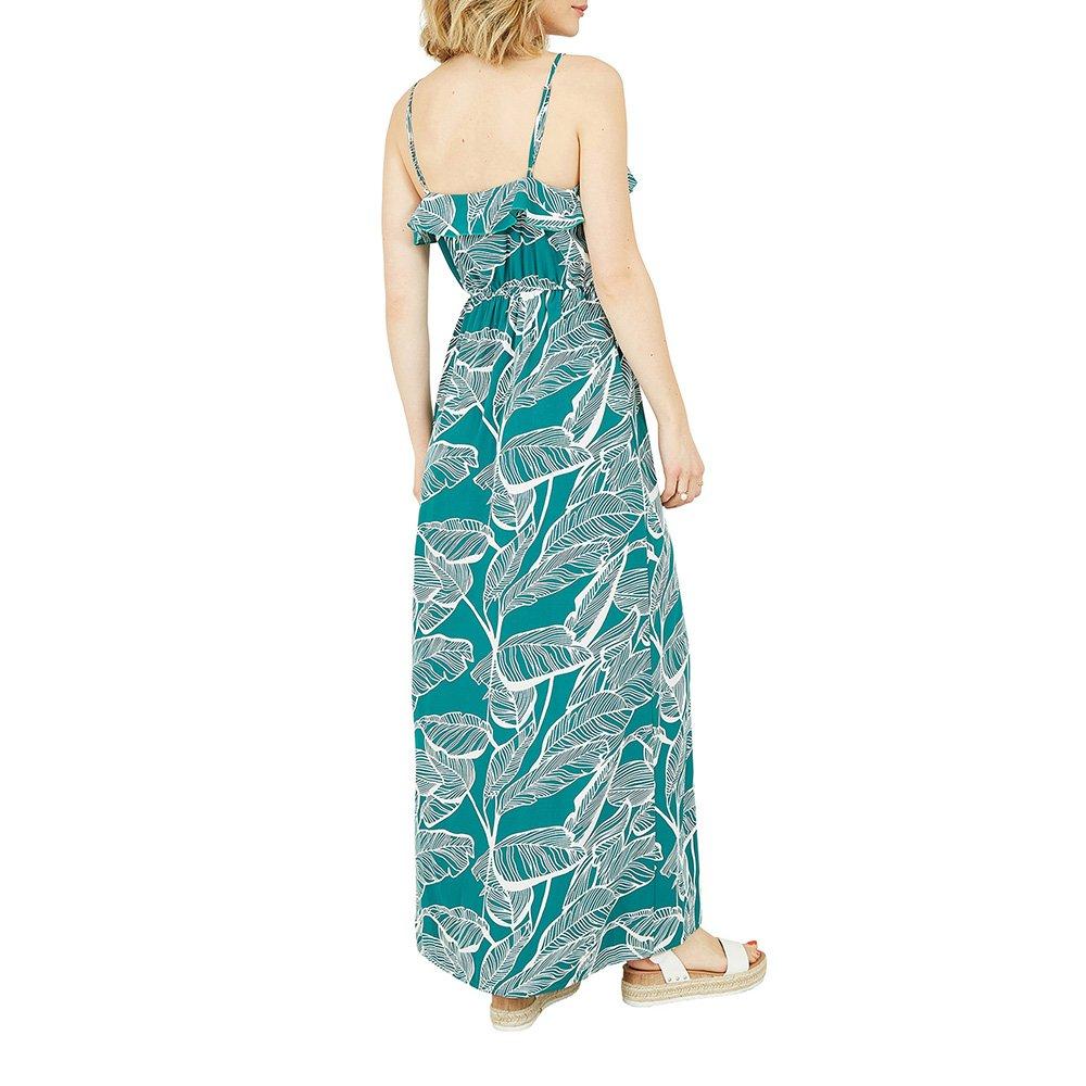 Green - Mela London - Women's Green Tropical Print Frill Maxi Dress - 4