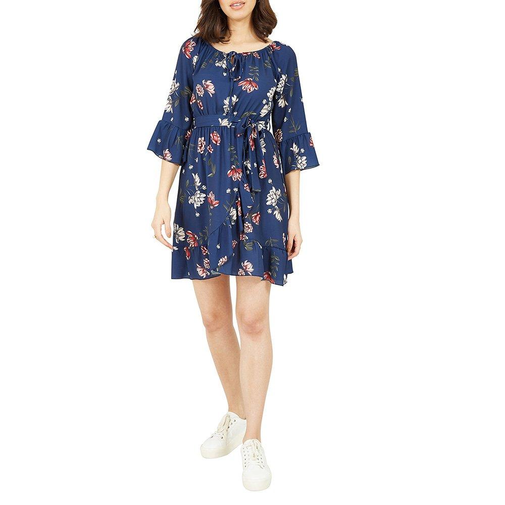 Navy - Mela London - Women's Navy Floral Bardot Frill Maxi Dress - 2