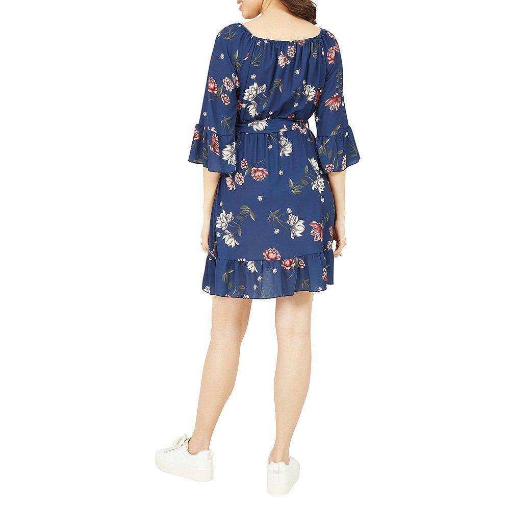 Navy - Mela London - Women's Navy Floral Bardot Frill Maxi Dress - 4