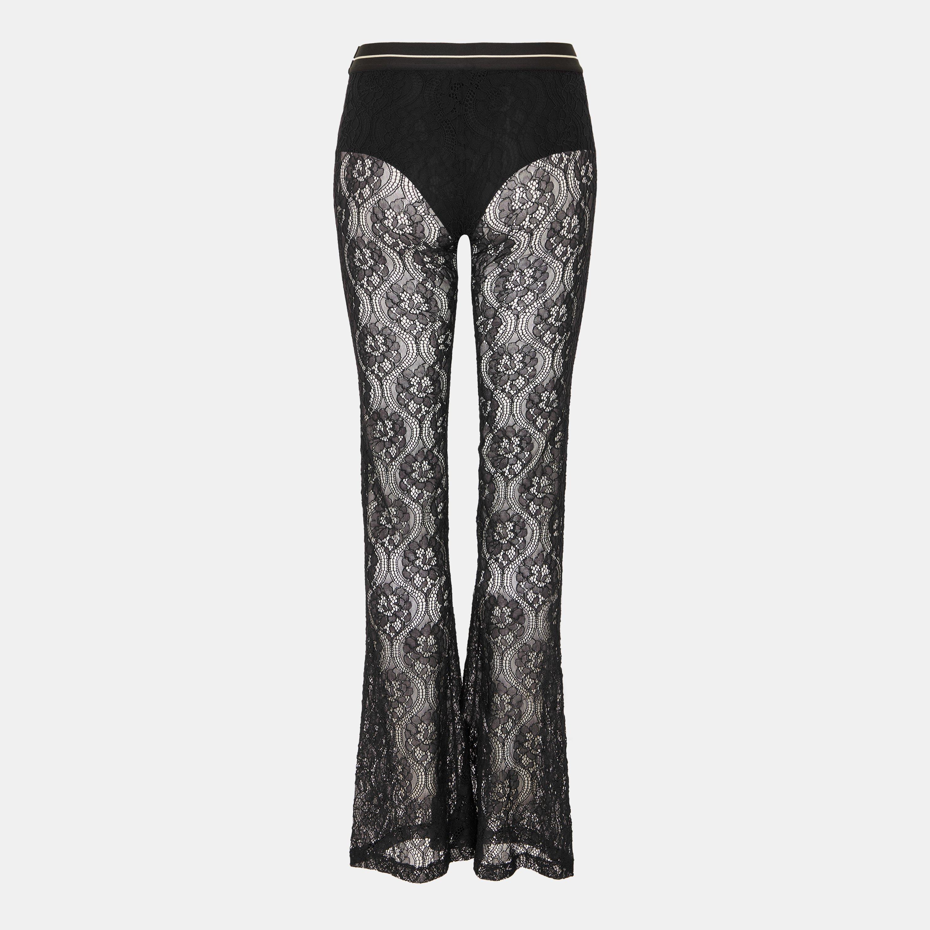 Black - Palm Angels - Women's Lace Logo Flared Trousers - 2
