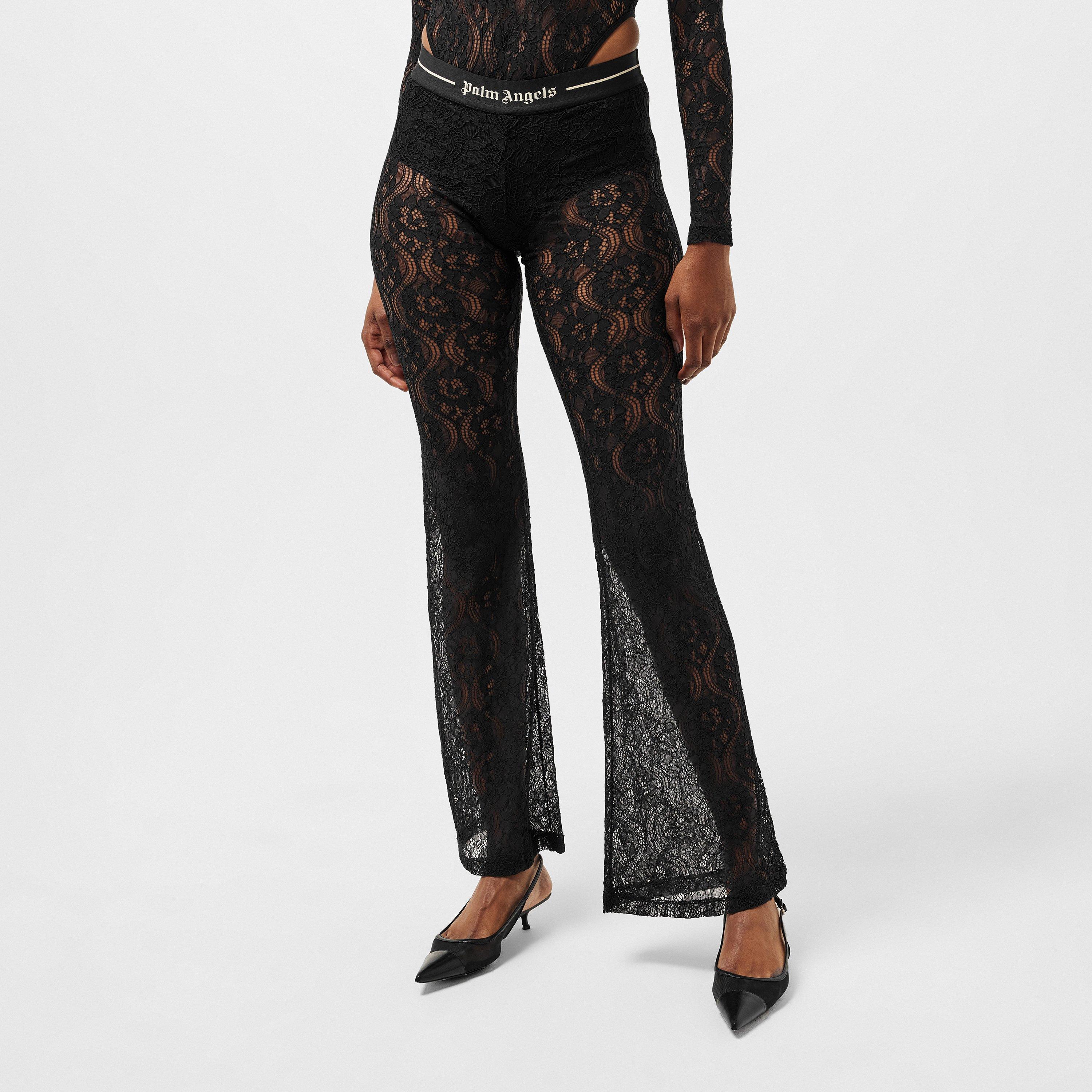 Black - Palm Angels - Women's Lace Logo Flared Trousers - 3