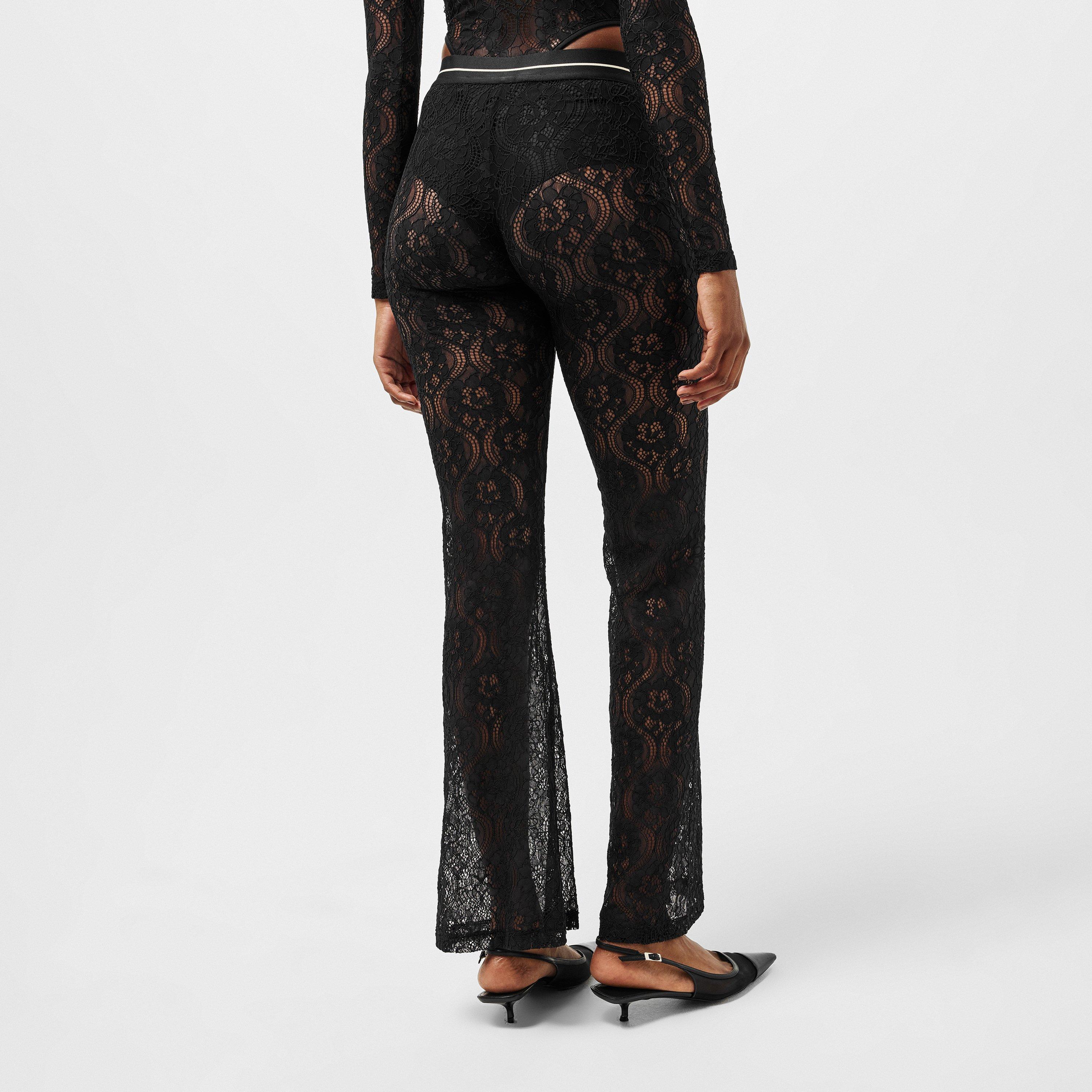 Black - Palm Angels - Women's Lace Logo Flared Trousers - 4
