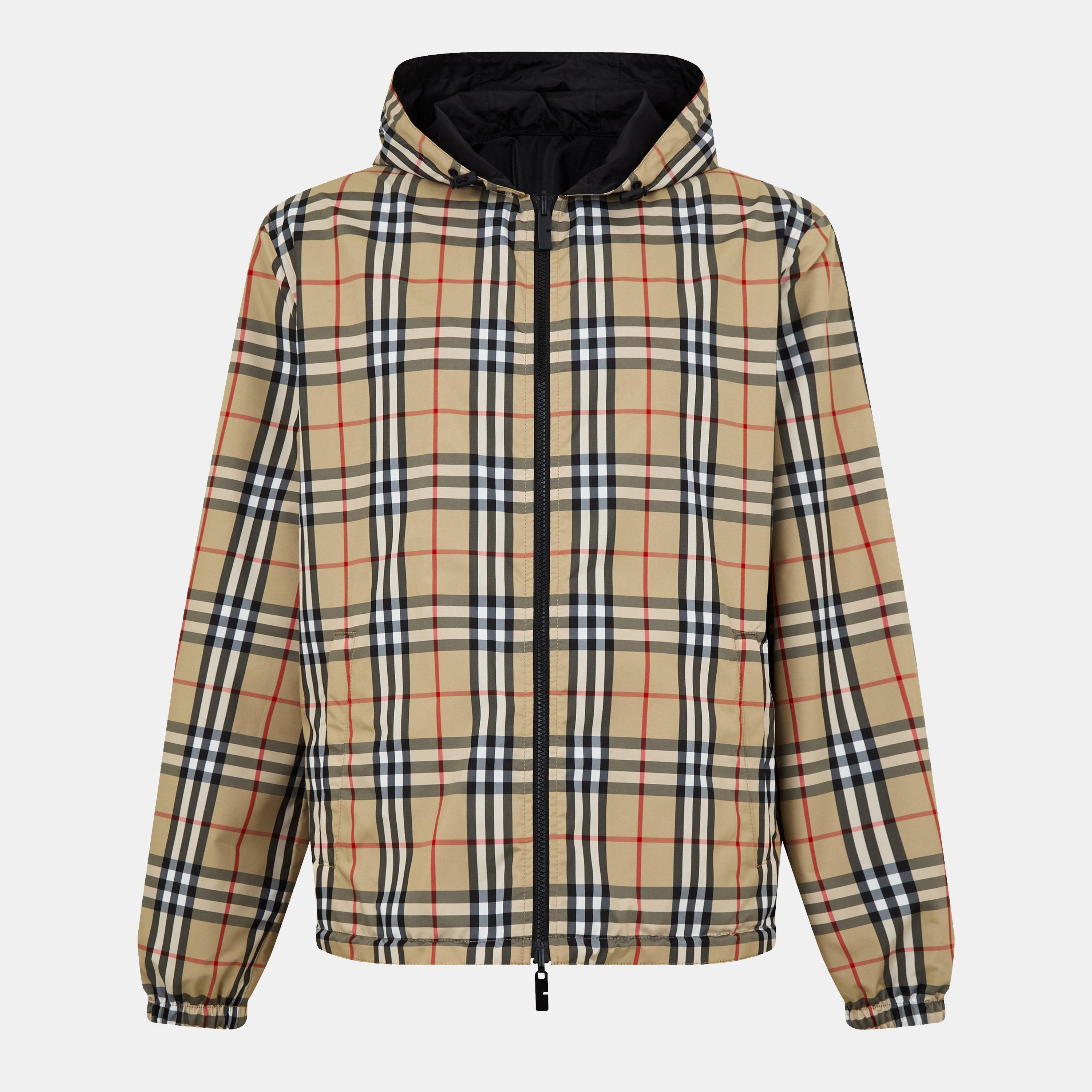 Burberry Men's Reversible Check Long Sleeve Windbreaker - Sand - L