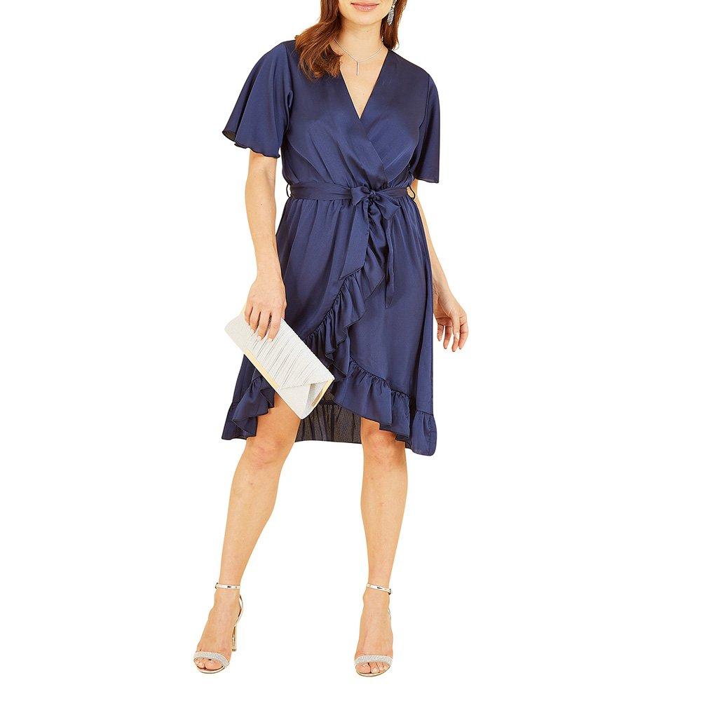 Navy - Mela London - Women's Navy Satin Wrap Dress - 2