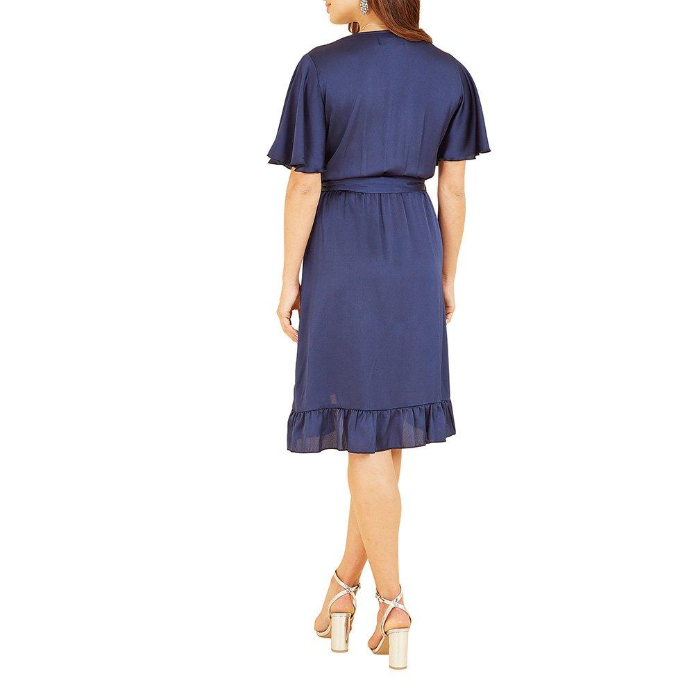Navy - Mela London - Women's Navy Satin Wrap Dress - 4
