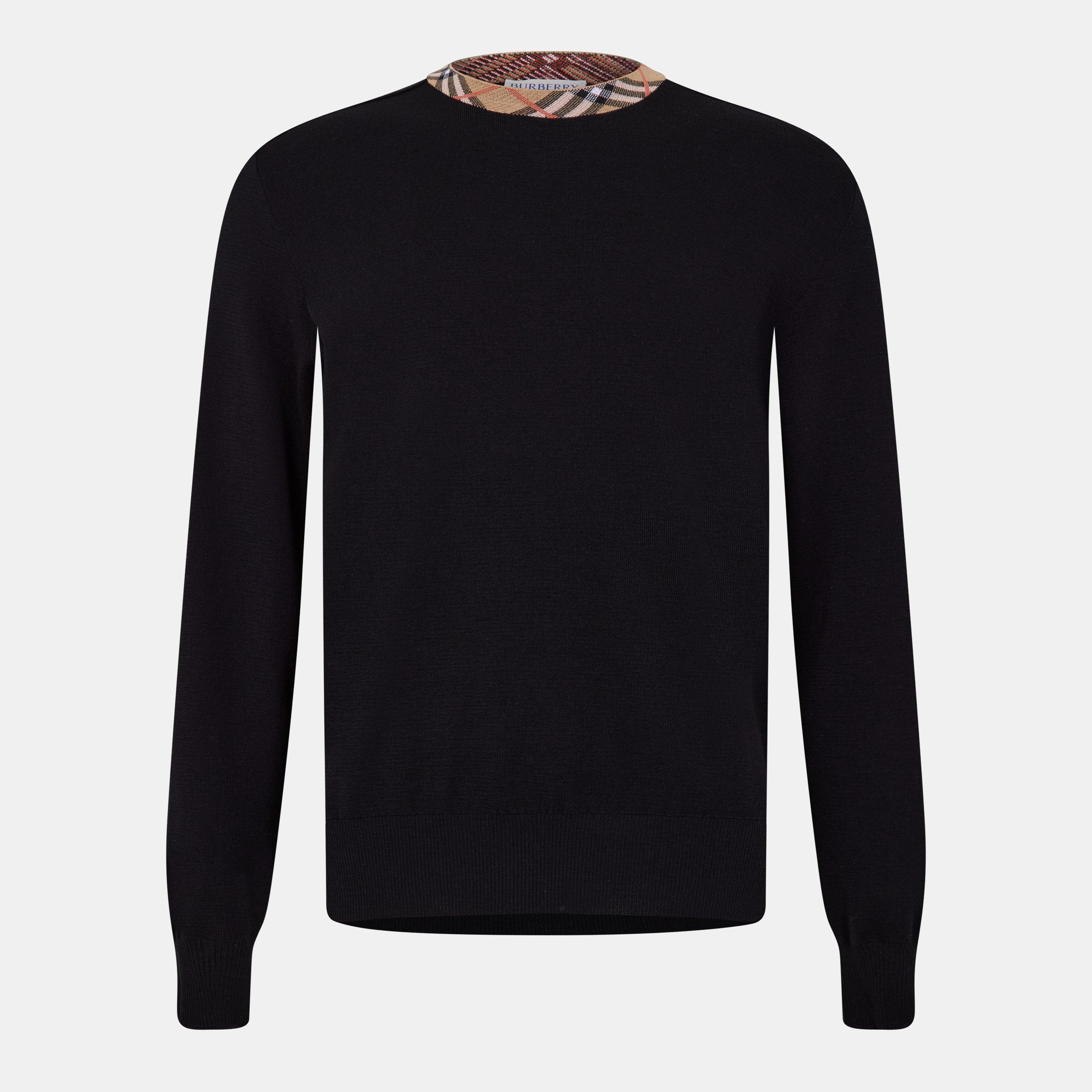 Burberry Men's Check Trim Wool Crew Neck Jumper | Cruise Fashion