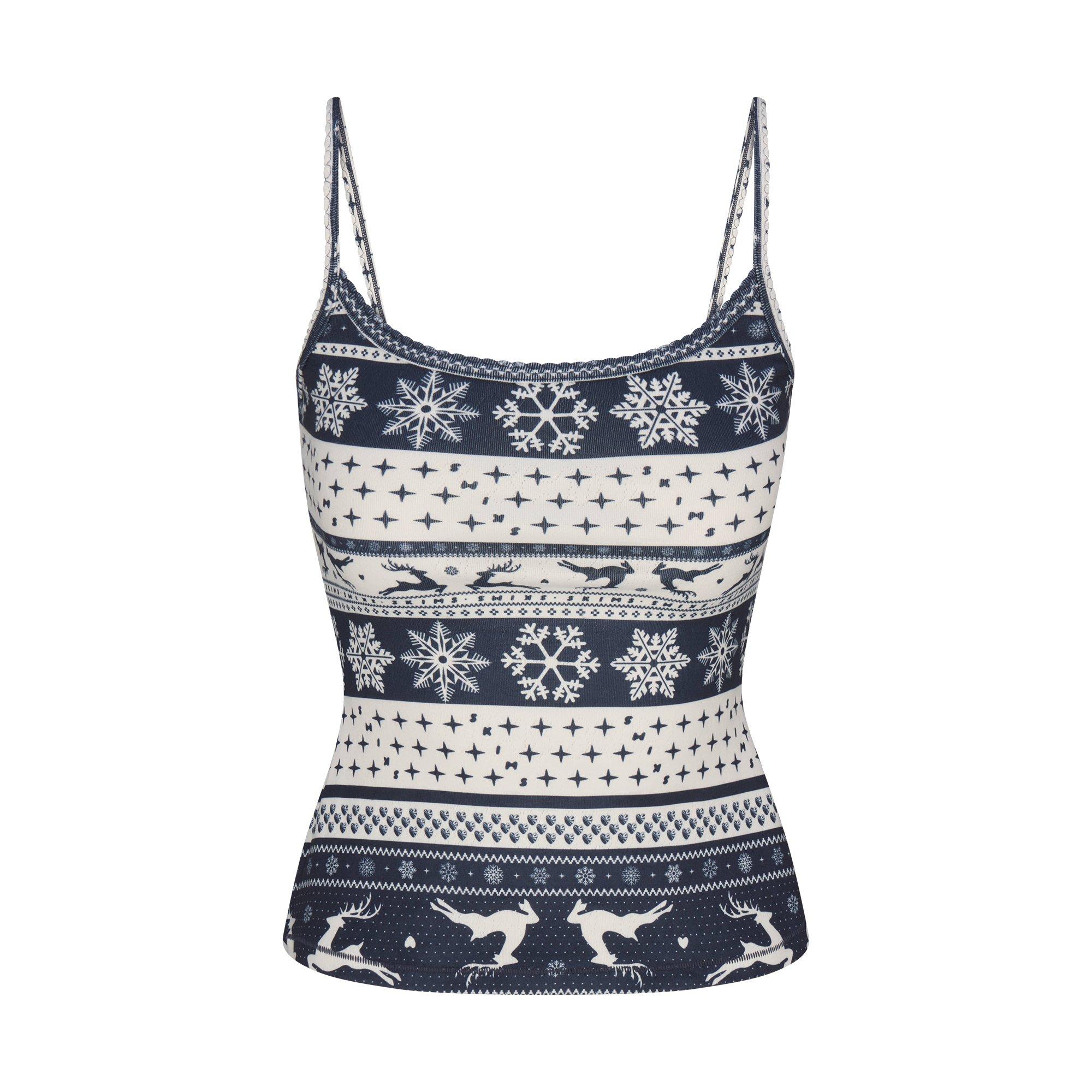 Navy Deer Print - SKIMS - Womens Logo Plush Pointelle Cami - 1