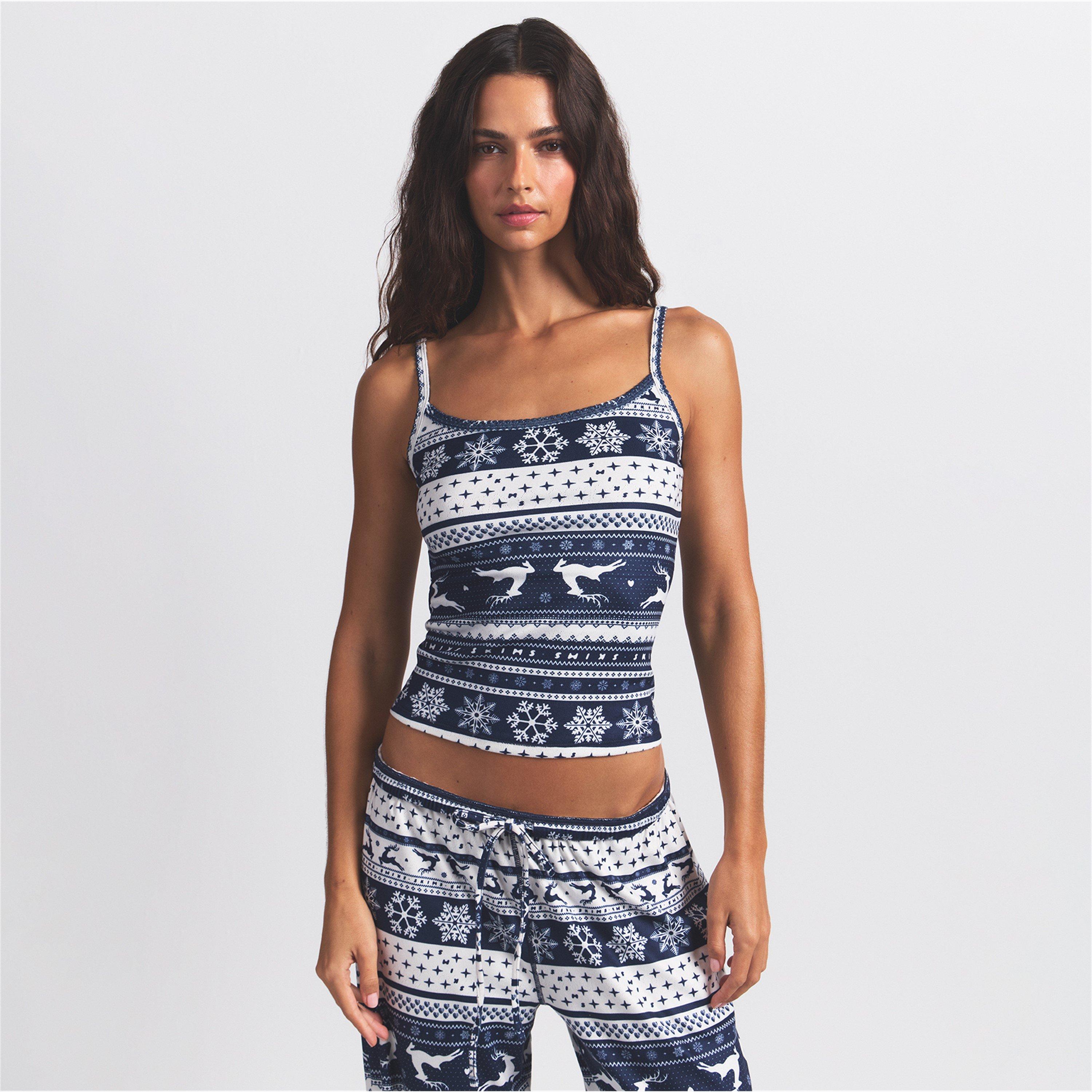 Navy Deer Print - SKIMS - Womens Logo Plush Pointelle Cami - 2