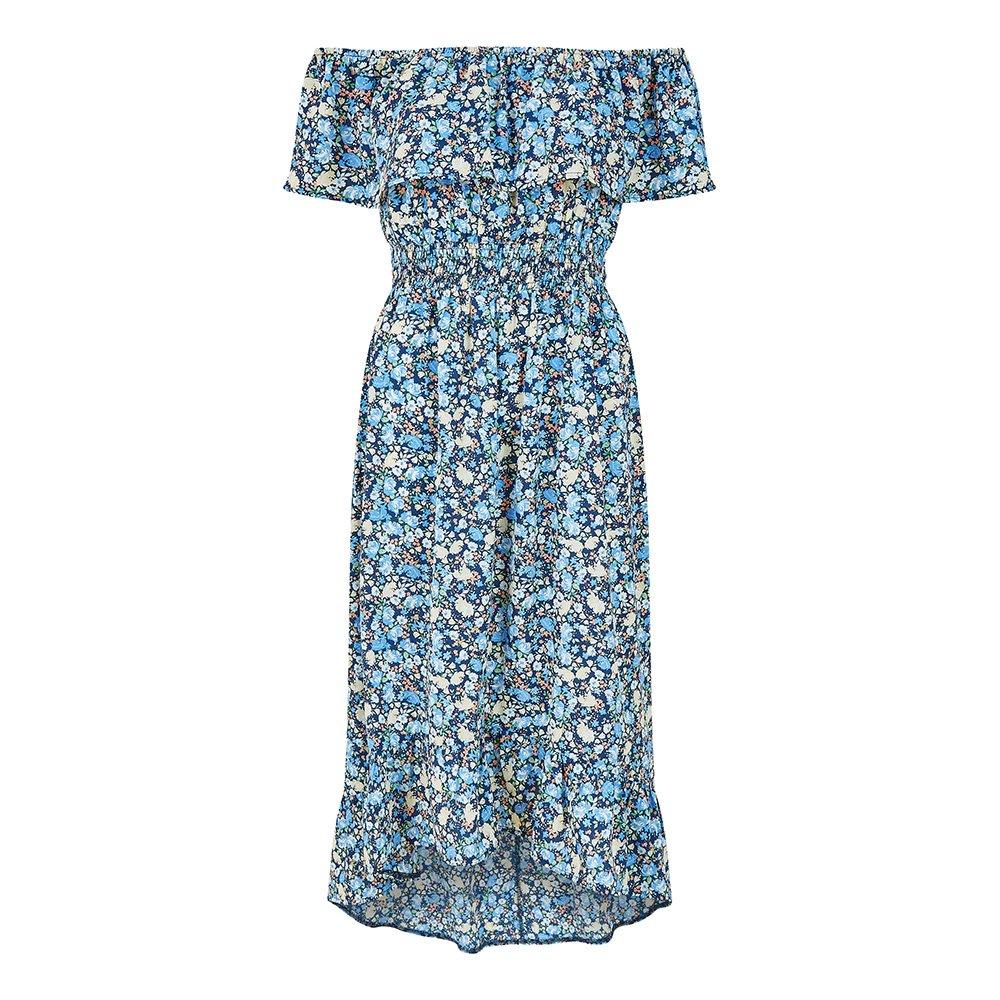 Mela London Women's Floral Ditsy Bardot Maxi Dress Blue - 10 (S)
