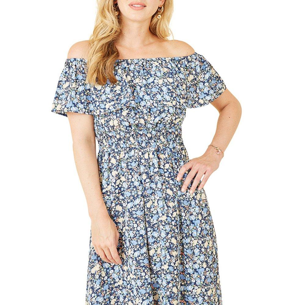 Blue - Mela London - Women's Blue Floral Ditsy Bardot Maxi Dress - 3