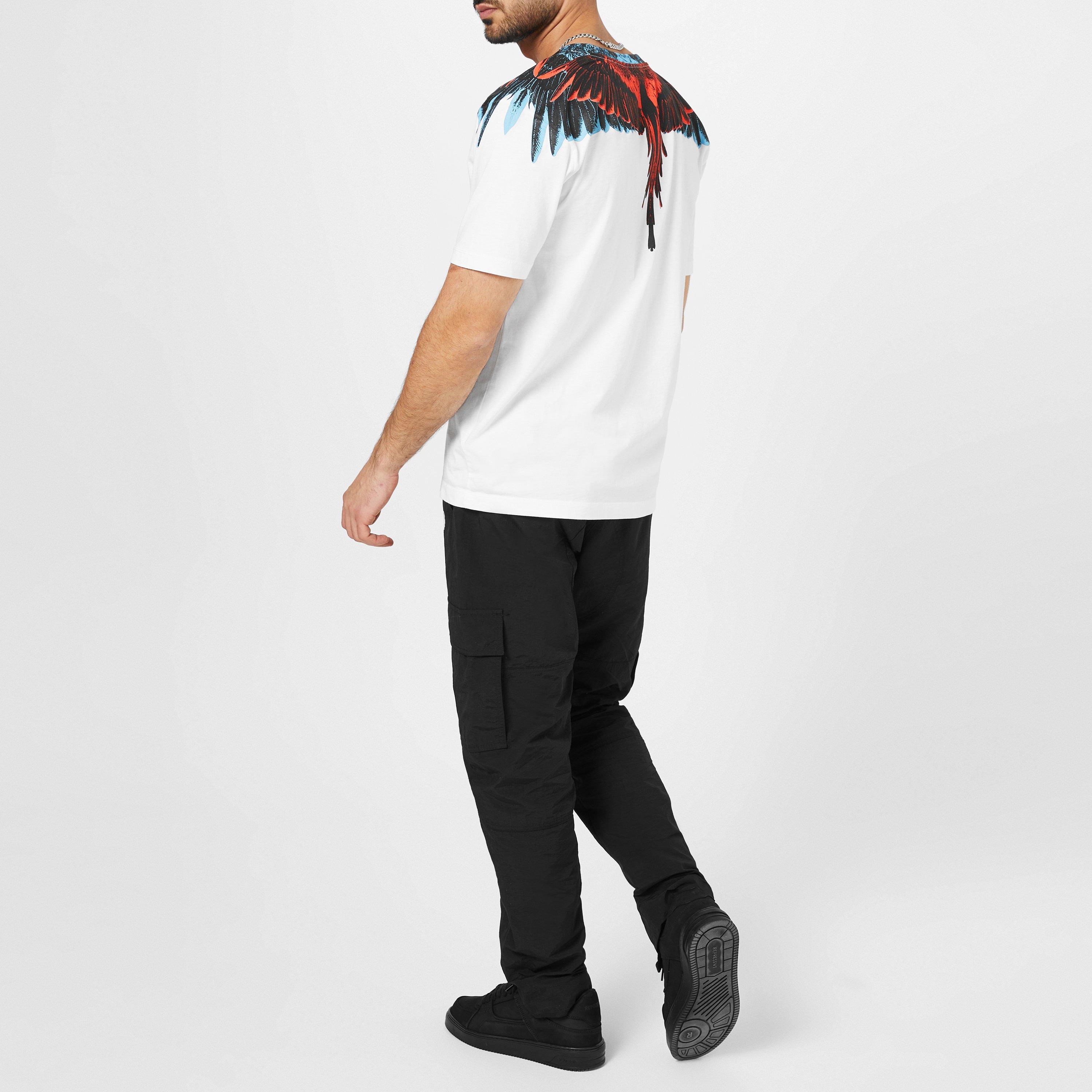 Wht/Rd 0125 - Marcelo Burlon - Men's Icon Wings Cotton Graphic Short Sleeve T-Shirt - 3