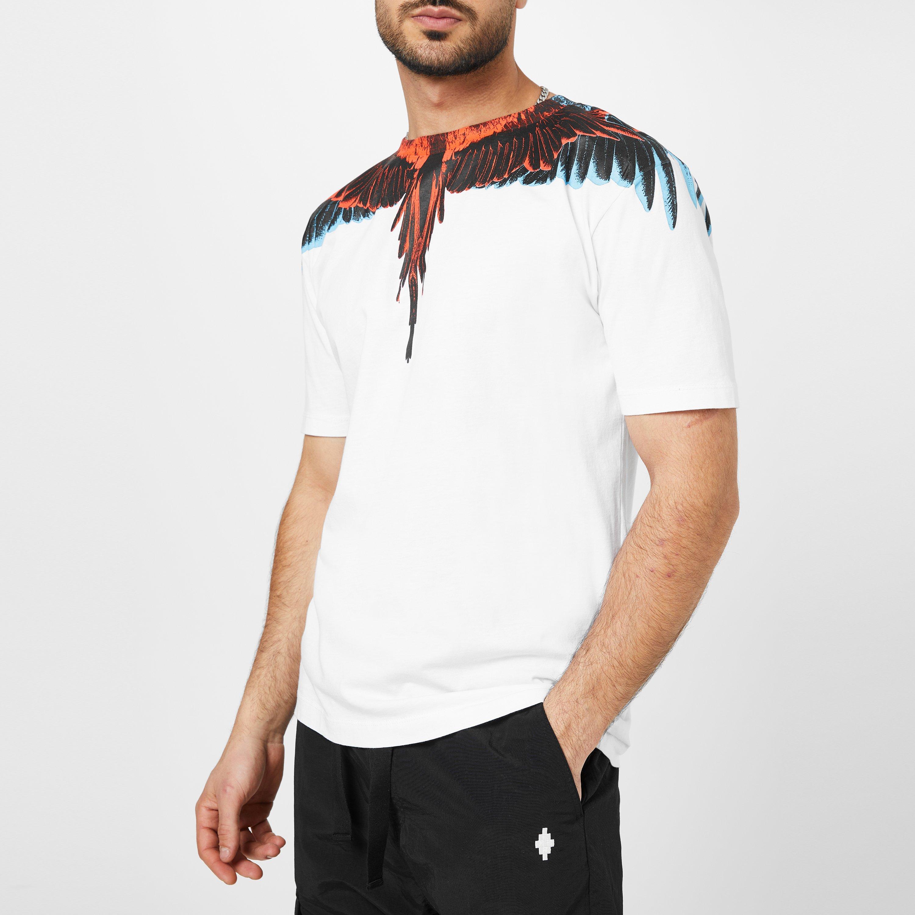 Wht/Rd 0125 - Marcelo Burlon - Men's Icon Wings Cotton Graphic Short Sleeve T-Shirt - 4