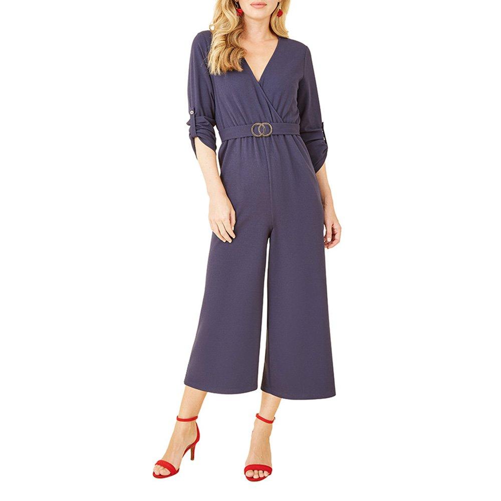 Navy - Mela London - Women's Navy Wrap Over Stretch Jumpsuit - 2