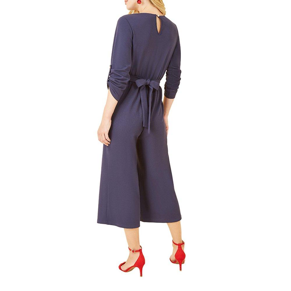 Navy - Mela London - Women's Navy Wrap Over Stretch Jumpsuit - 4