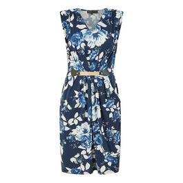 Mela London Mela London Navy Floral Jersey Pocket Dress