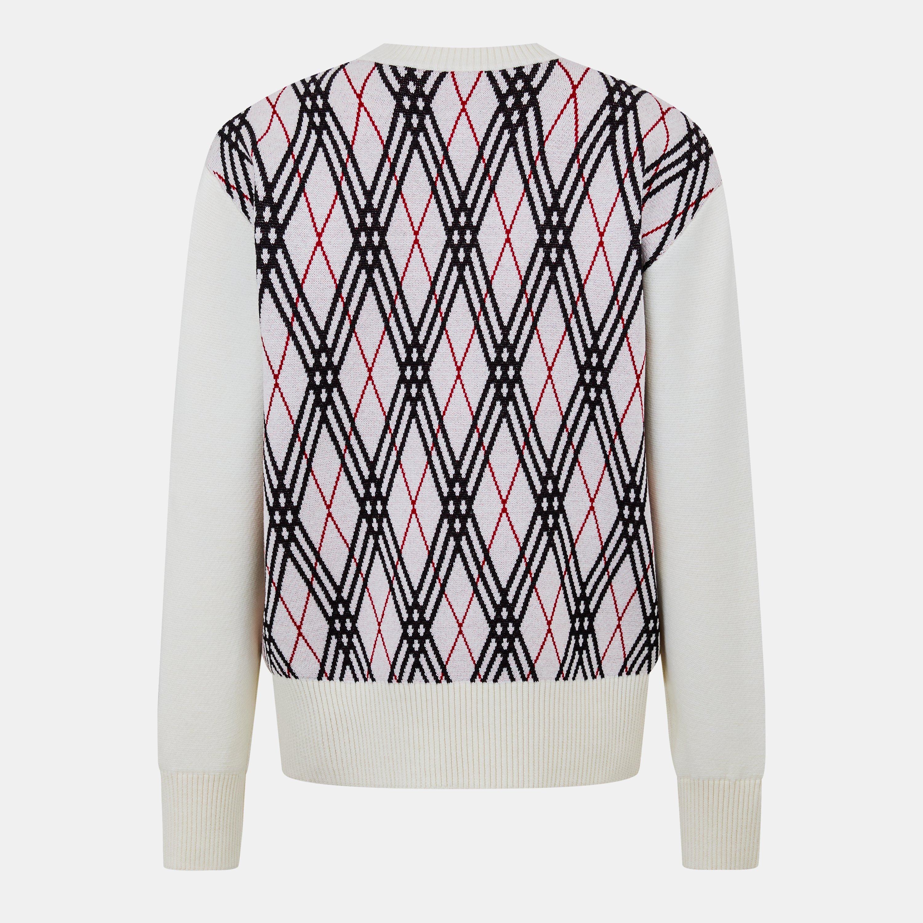 Chalk - Burberry - Men's Check Knitted Crew Neck Jumper - 2