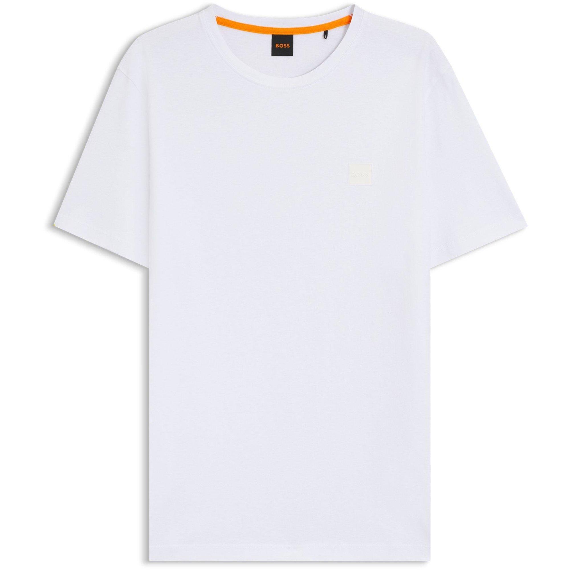 Boss Mens BOSS ORANGE Tales T-Shirt with Logo Patch Premium Cotton - White - Medium