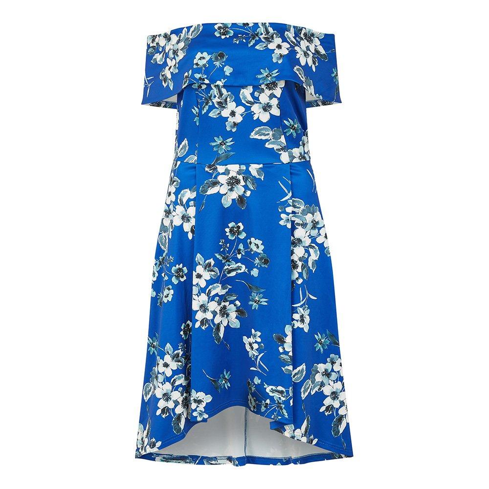 Mela London Women's Floral Bardot Dipped Hem Slip Dress Blue - 8 (XS)